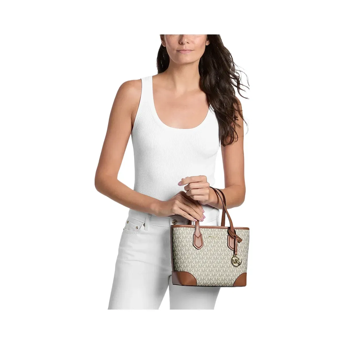 Michael Kors Eva Extra - Small Signature Logo Convertible Tote Bag Vanilla