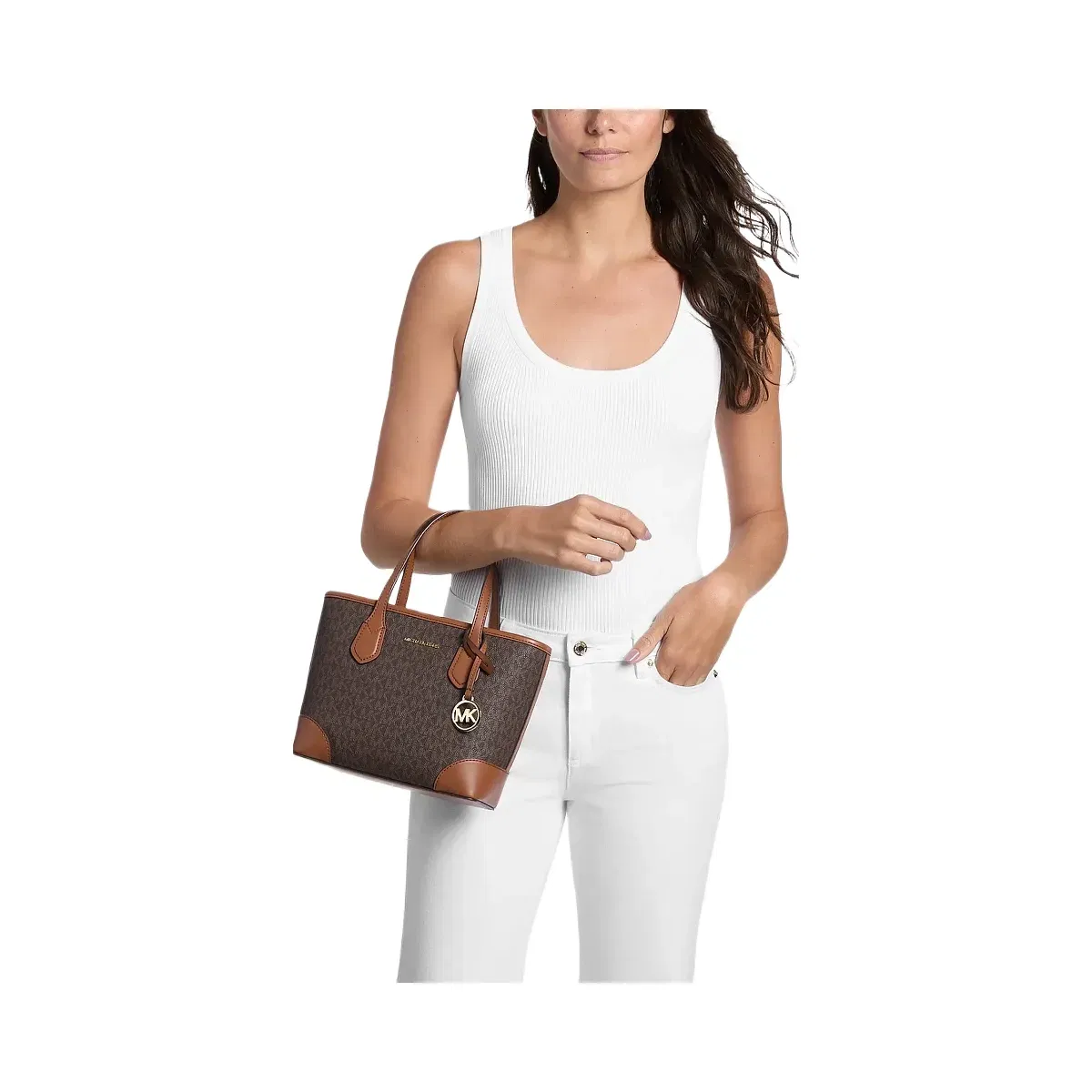 Michael Kors Eva Extra - Small Signature Logo Convertible Tote Bag Brown
