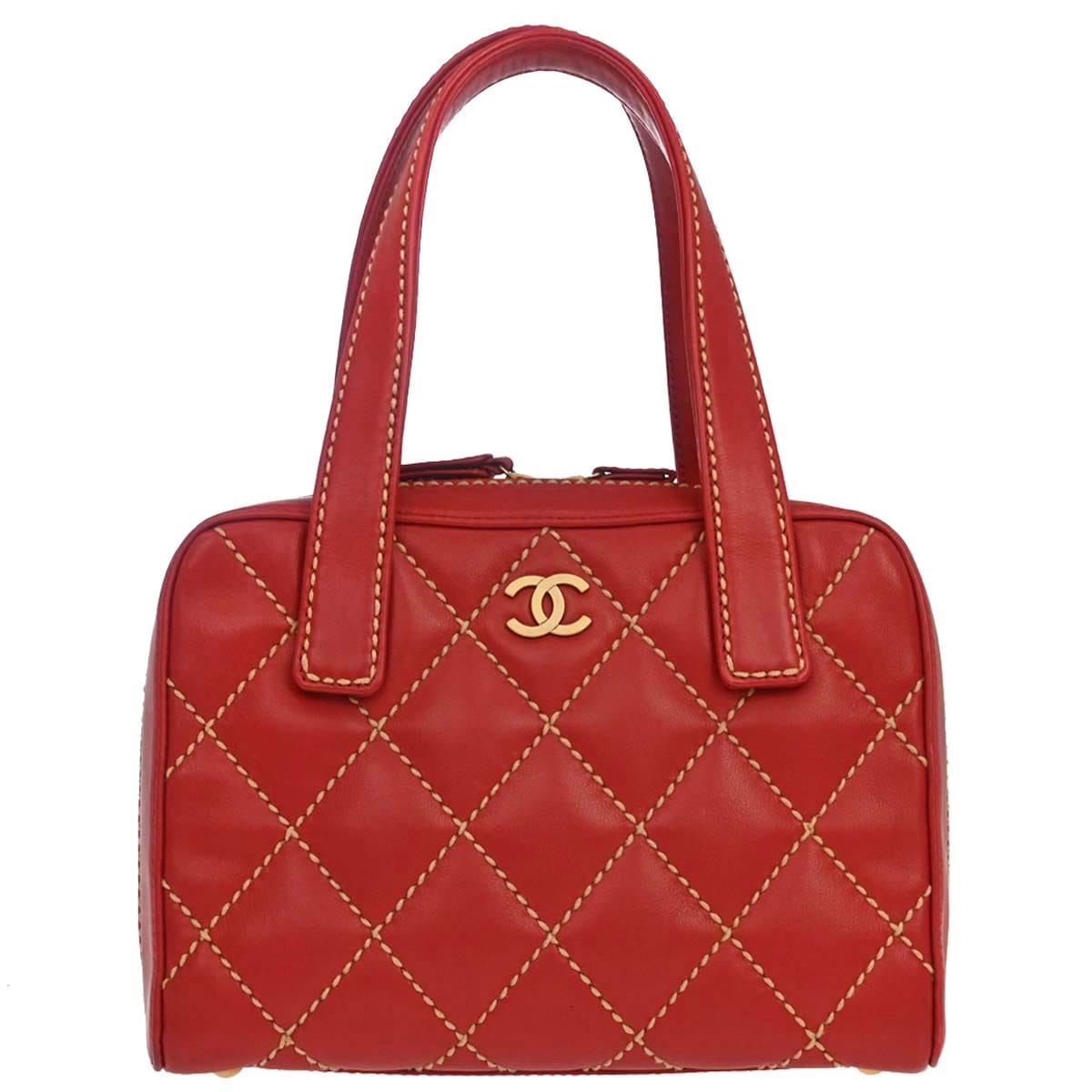 Chanel 2002 - 2003 Red Calfskin Wild Stitch Handbag