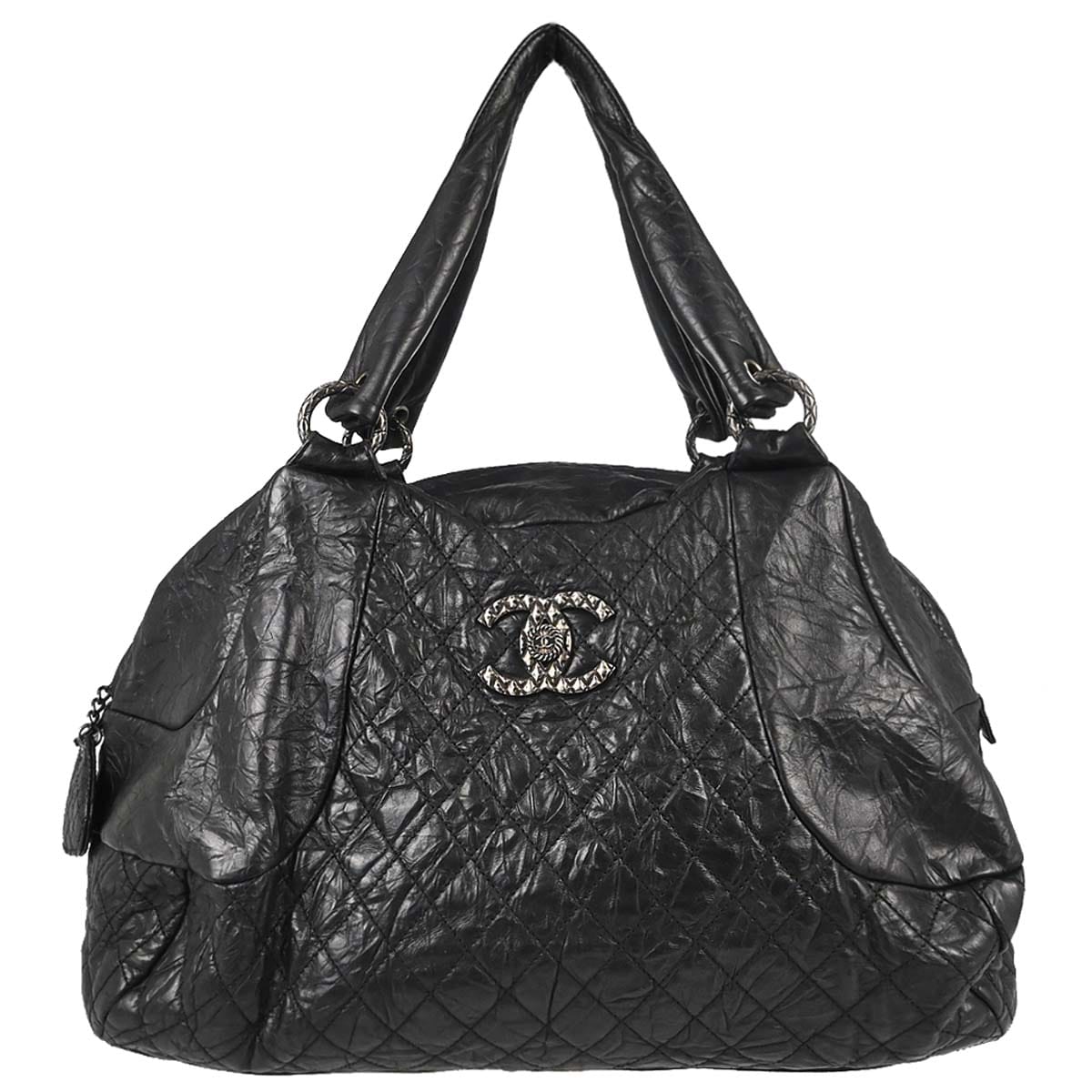 Chanel 2012 - 2013 Black Calfskin Coco Rider Bowling Bag Handbag