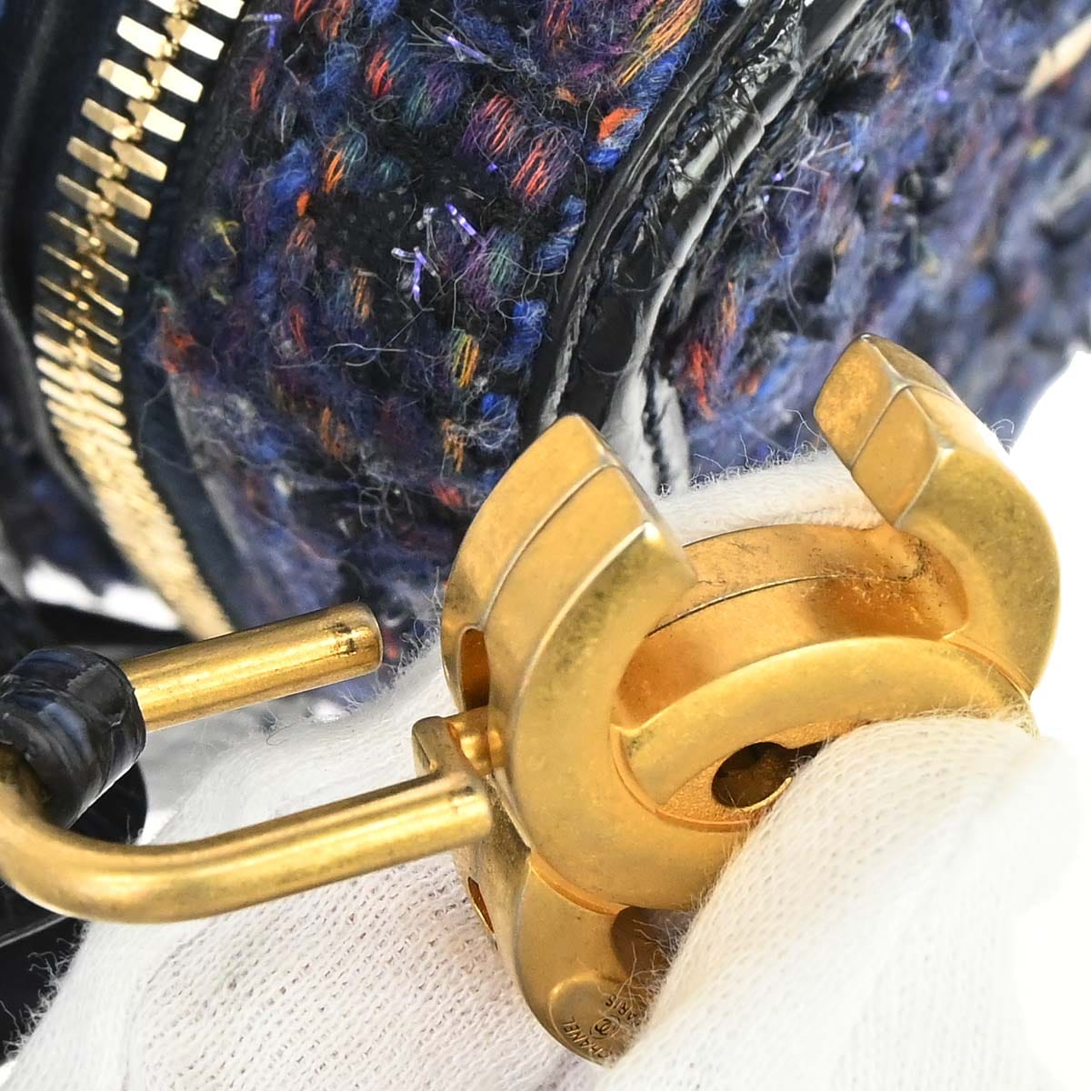 Chanel 2018 - 2019 Navy Black Tweed Python Filigree 2way Shoulder Vanity Handbag