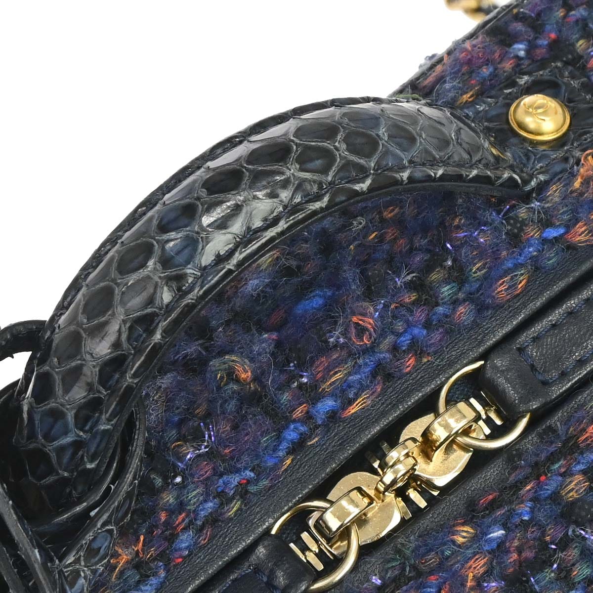 Chanel 2018 - 2019 Navy Black Tweed Python Filigree 2way Shoulder Vanity Handbag