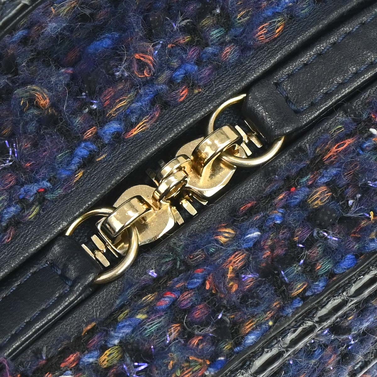 Chanel 2018 - 2019 Navy Black Tweed Python Filigree 2way Shoulder Vanity Handbag