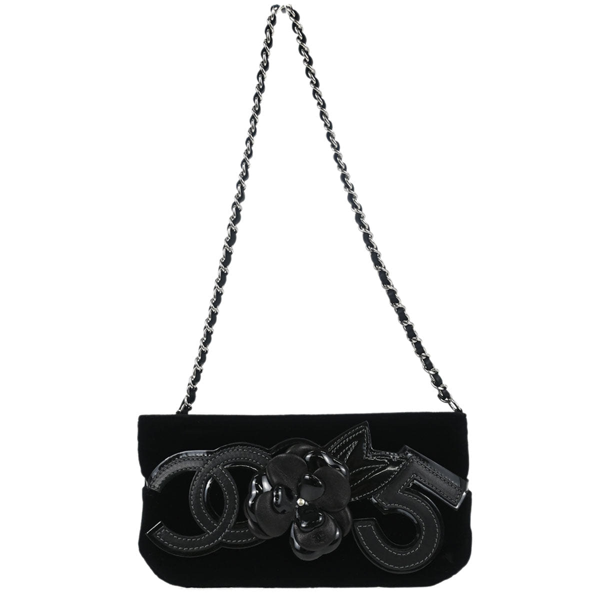 Chanel 2005 - 2006 Black Velvet Camellia No.5 CC Handbag