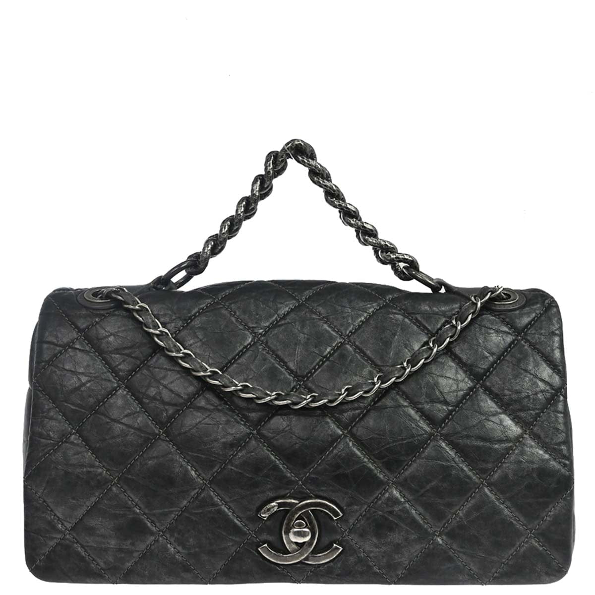 Chanel 2012 Gray Calfskin Pondicherry Flap 2way Shoulder Handbag