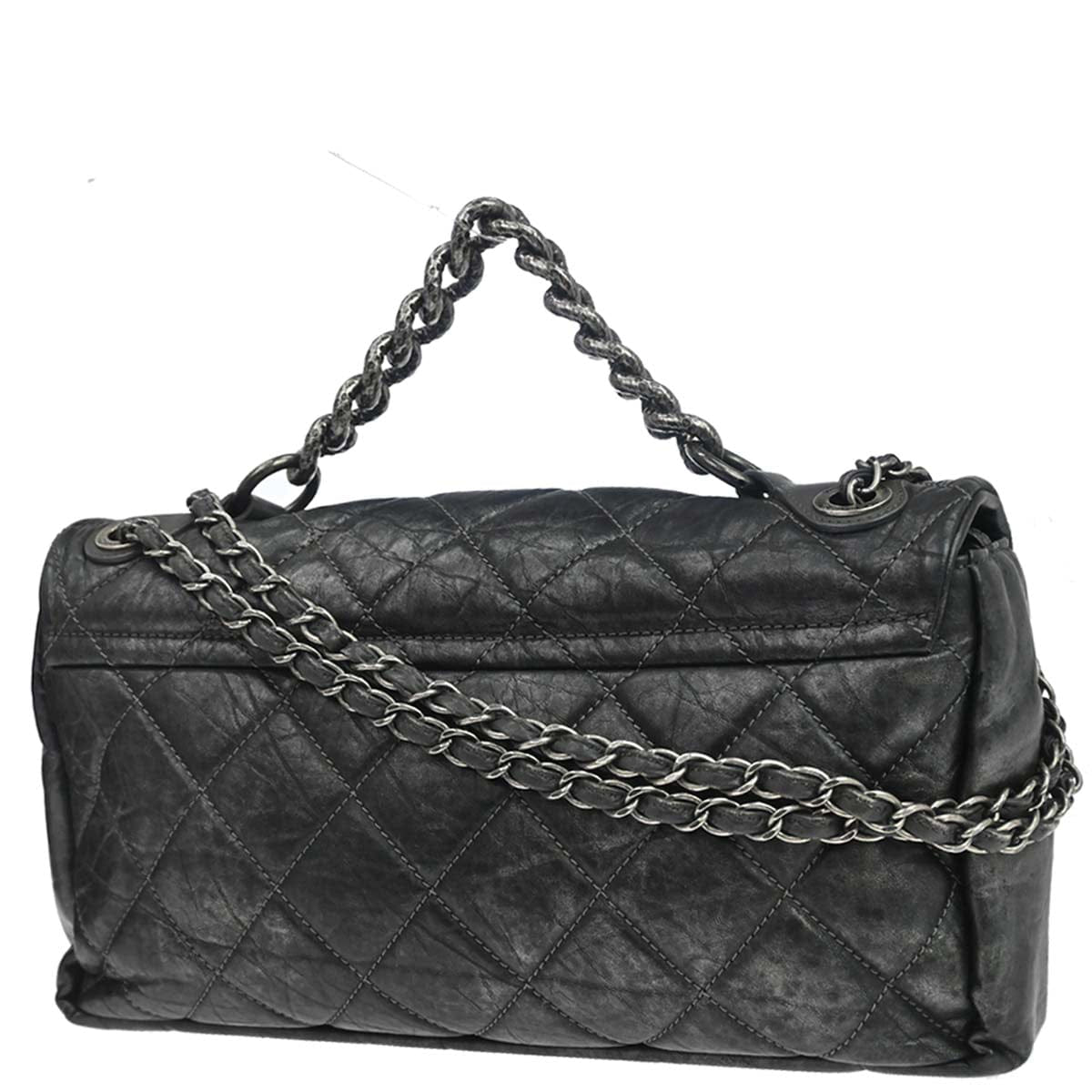 Chanel 2012 Gray Calfskin Pondicherry Flap 2way Shoulder Handbag