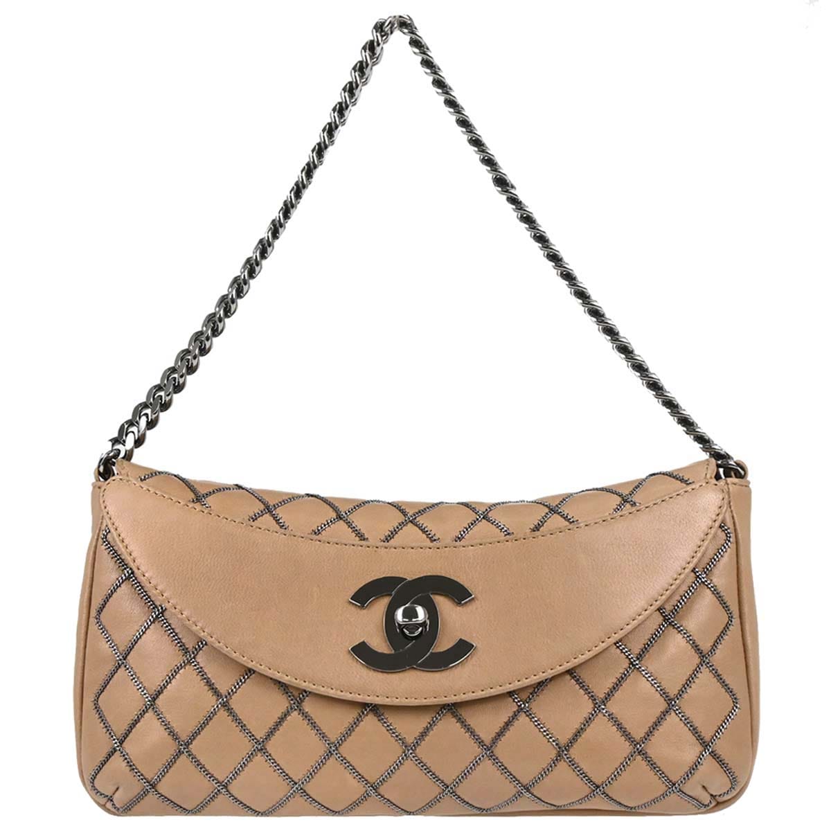 Chanel 2005 - 2006 Beige Lambskin Chain Stitch Handbag