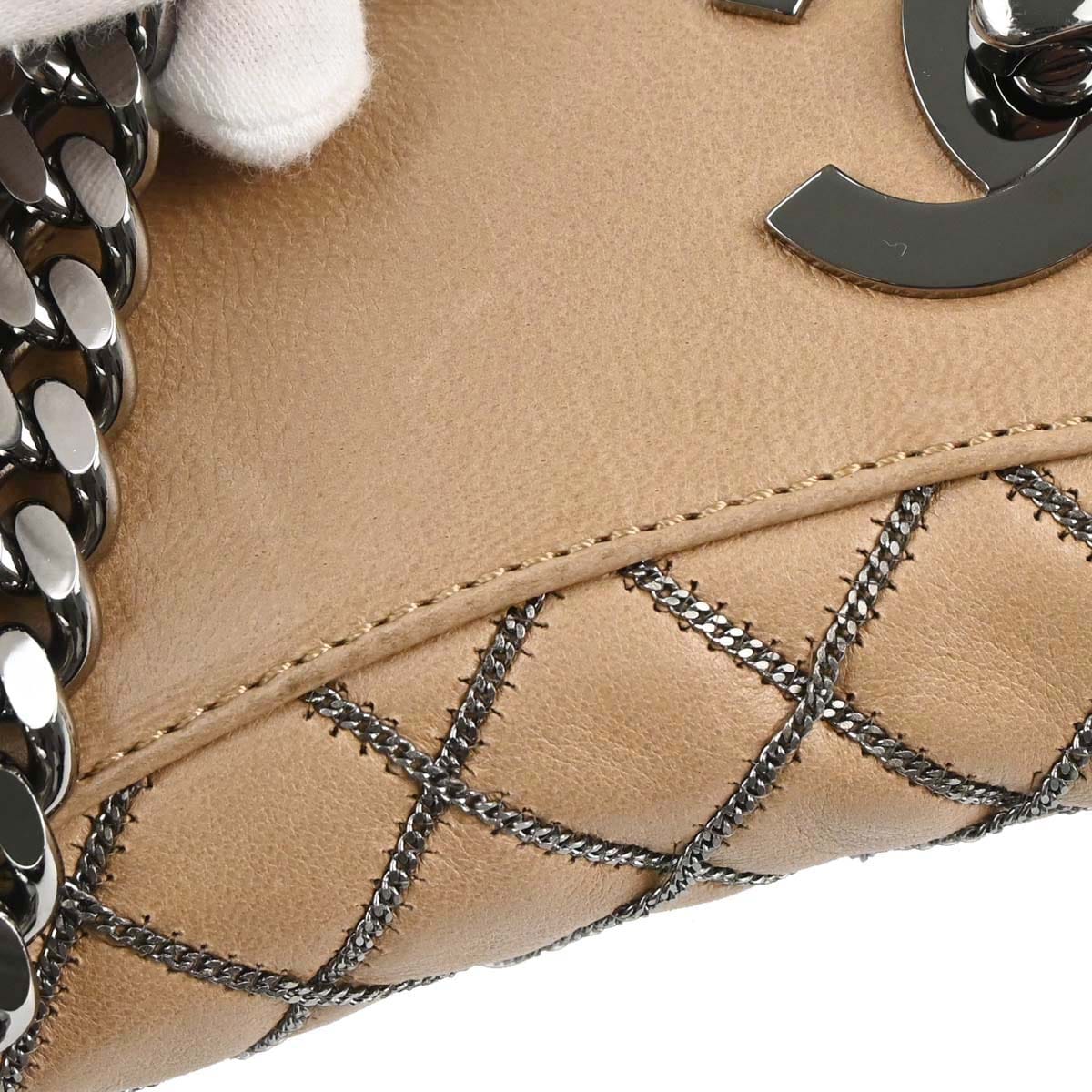 Chanel 2005 - 2006 Beige Lambskin Chain Stitch Handbag