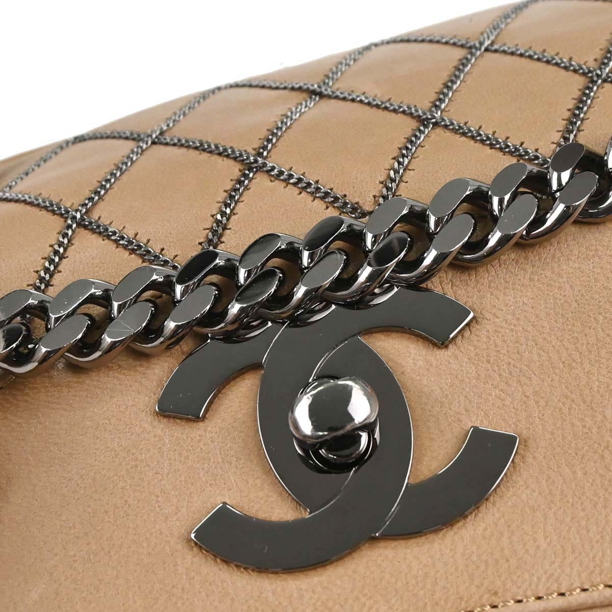 Chanel 2005 - 2006 Beige Lambskin Chain Stitch Handbag