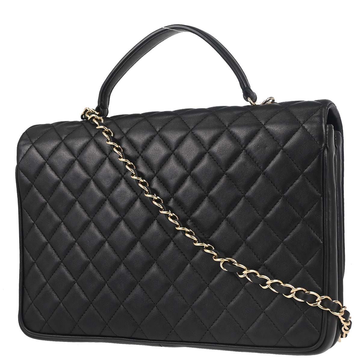 Chanel 2018 Black Lambskin Top Handle 2way Shoulder Handbag