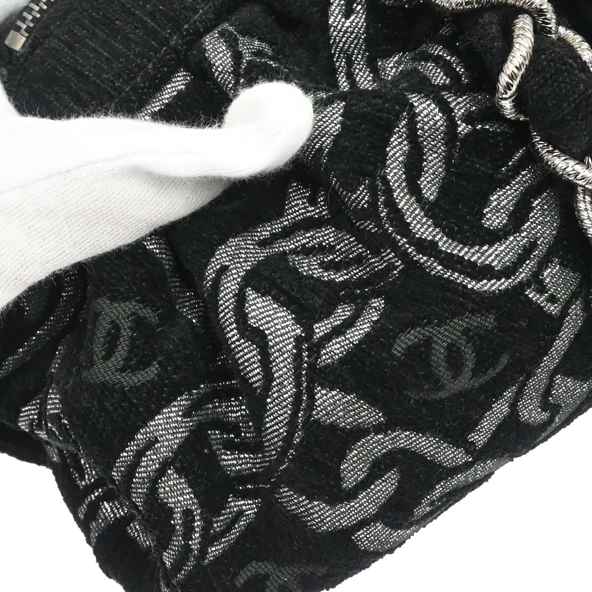 Chanel 2005 - 2006 Black Silver Cotton Jacquard Chain Handbag