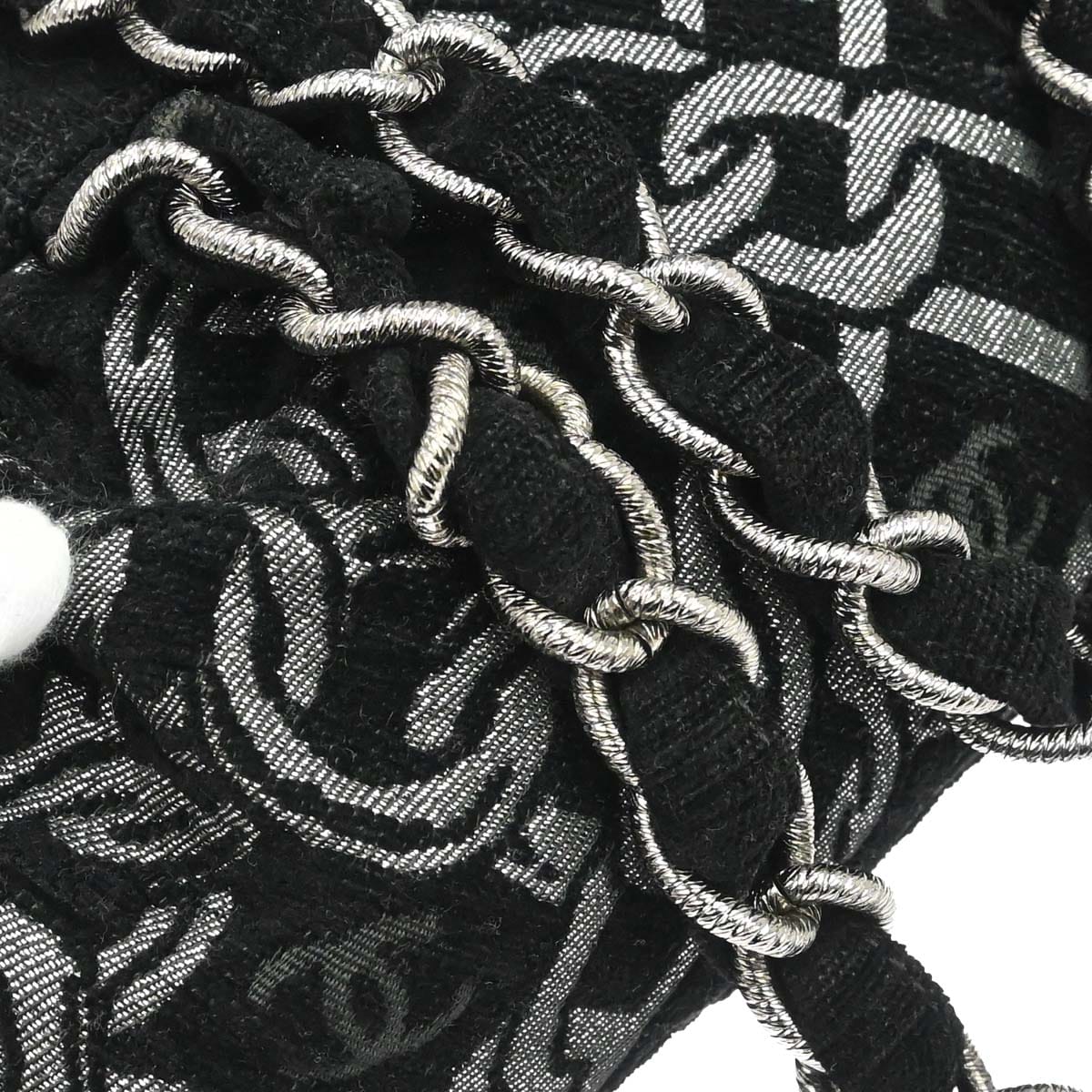 Chanel 2005 - 2006 Black Silver Cotton Jacquard Chain Handbag