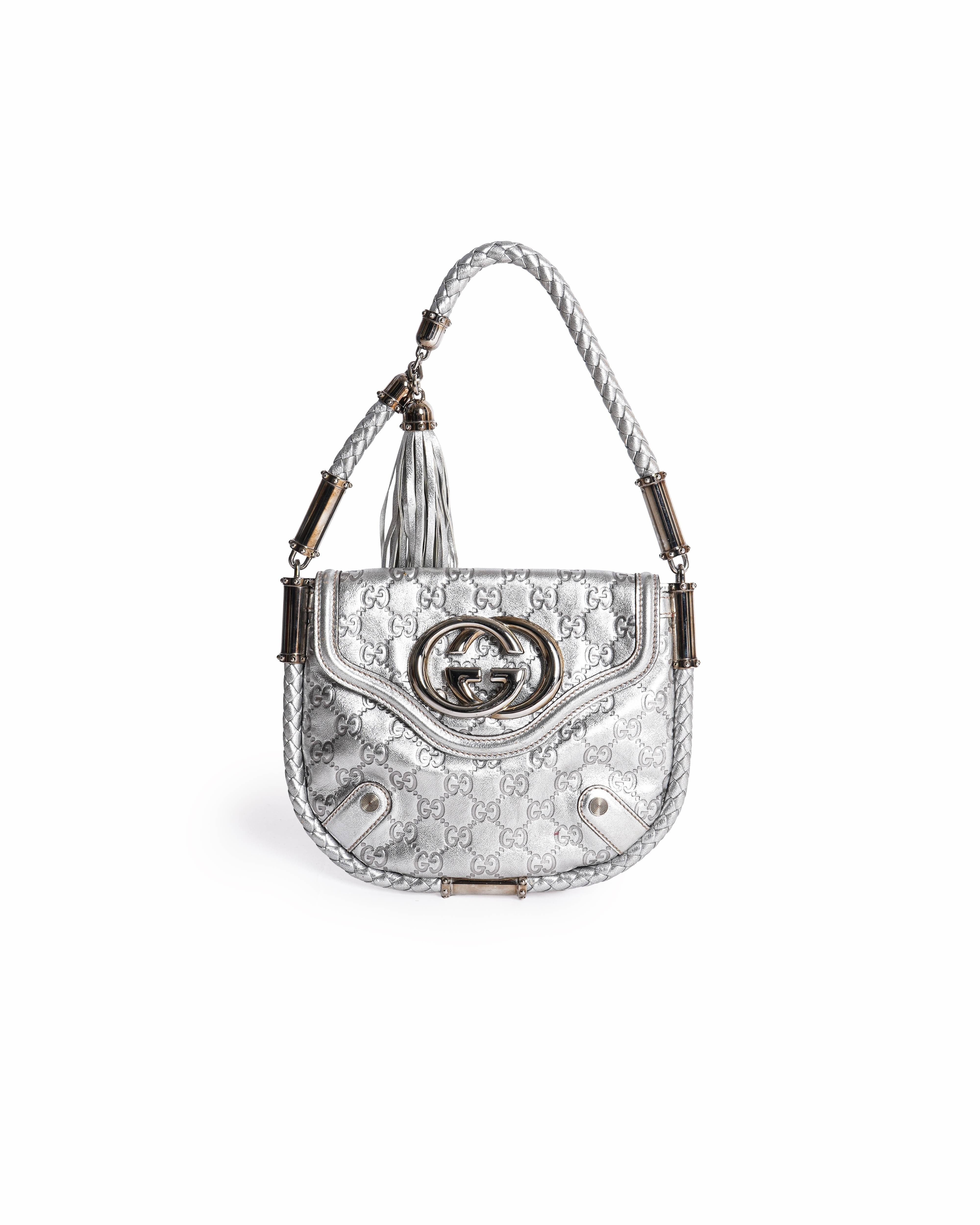 Gucci Metallic Silver Guccissima Britt Shoulder Bag