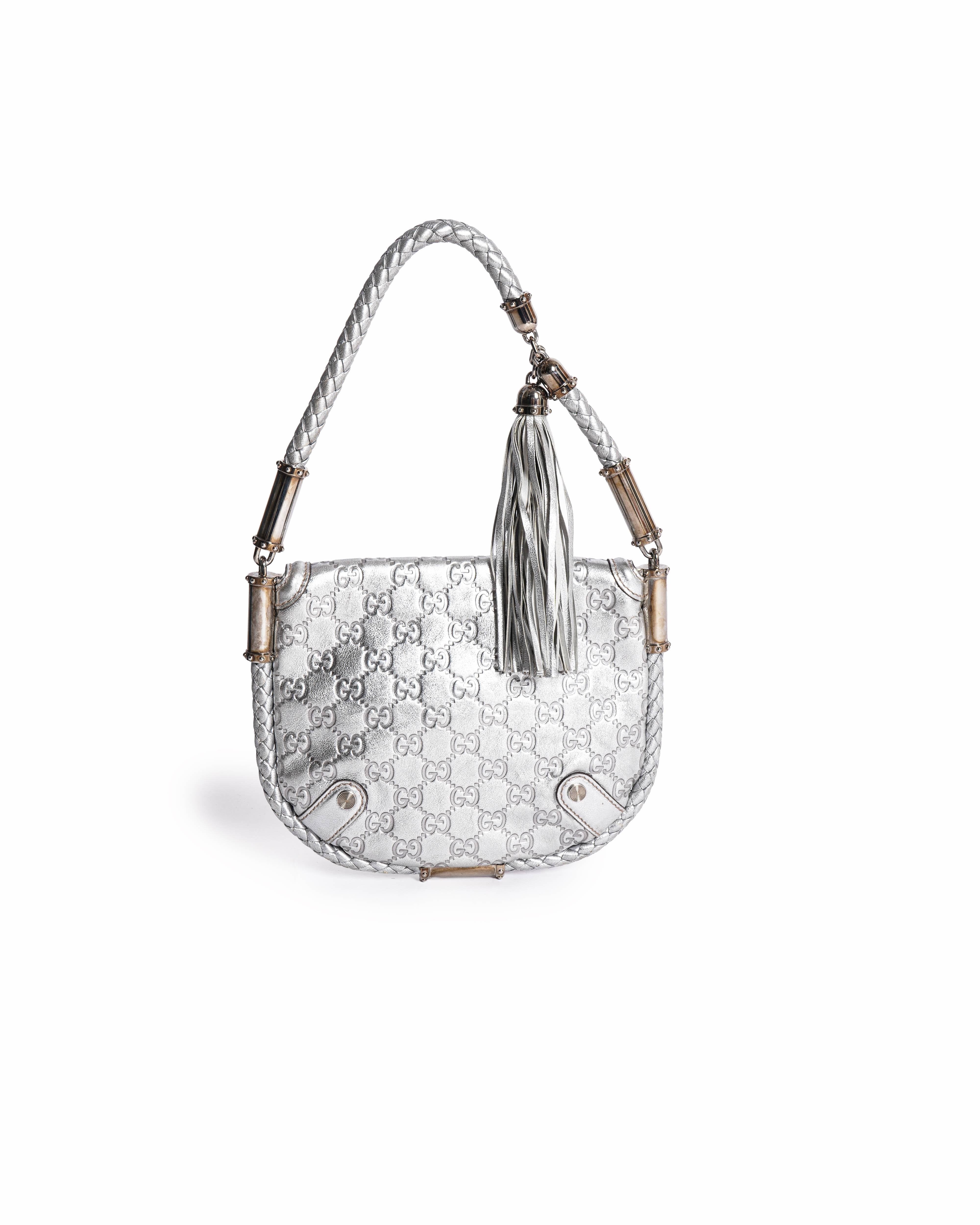 Gucci Metallic Silver Guccissima Britt Shoulder Bag