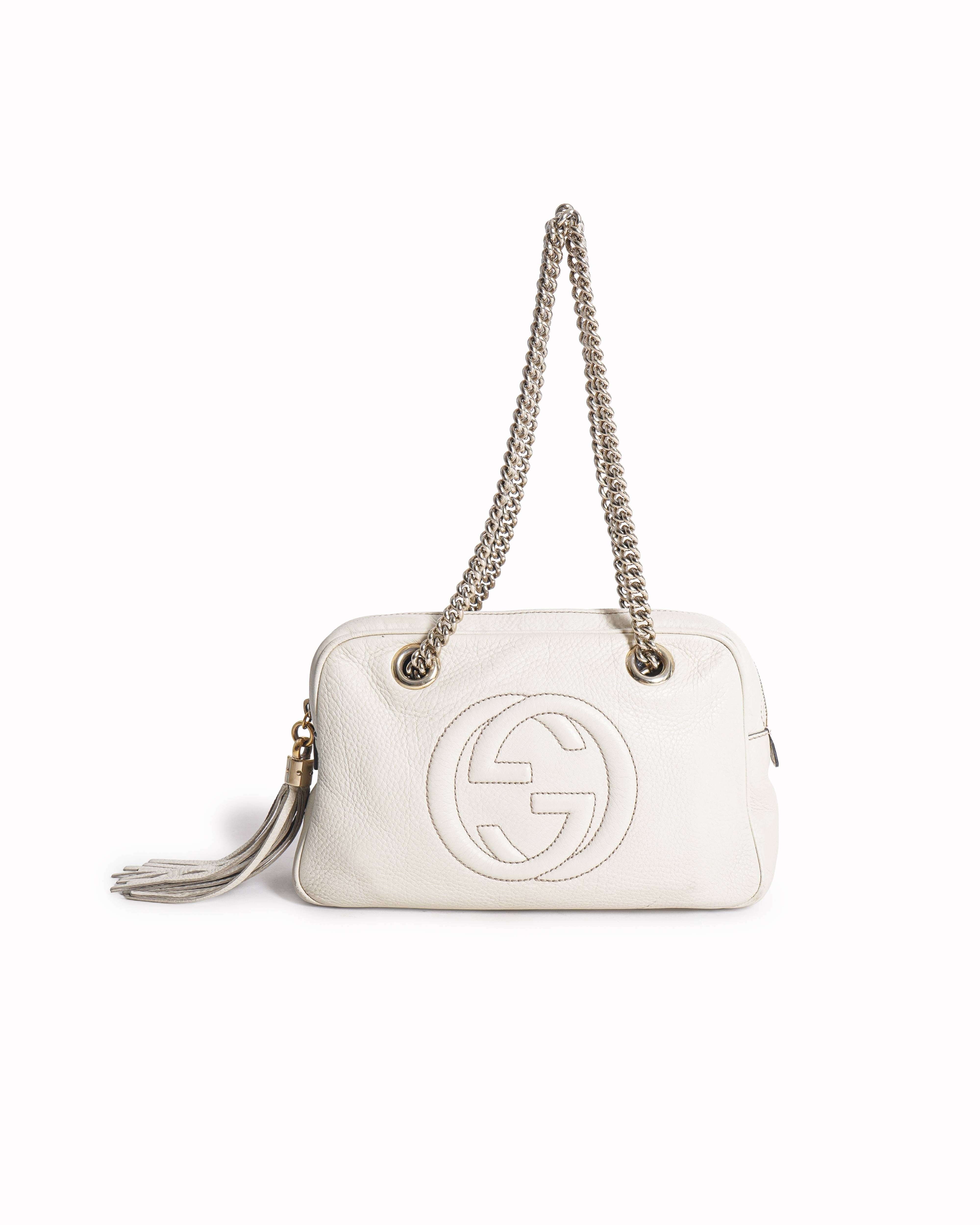 Gucci Soho Chain Shoulder Bag in White Pebbled Leather