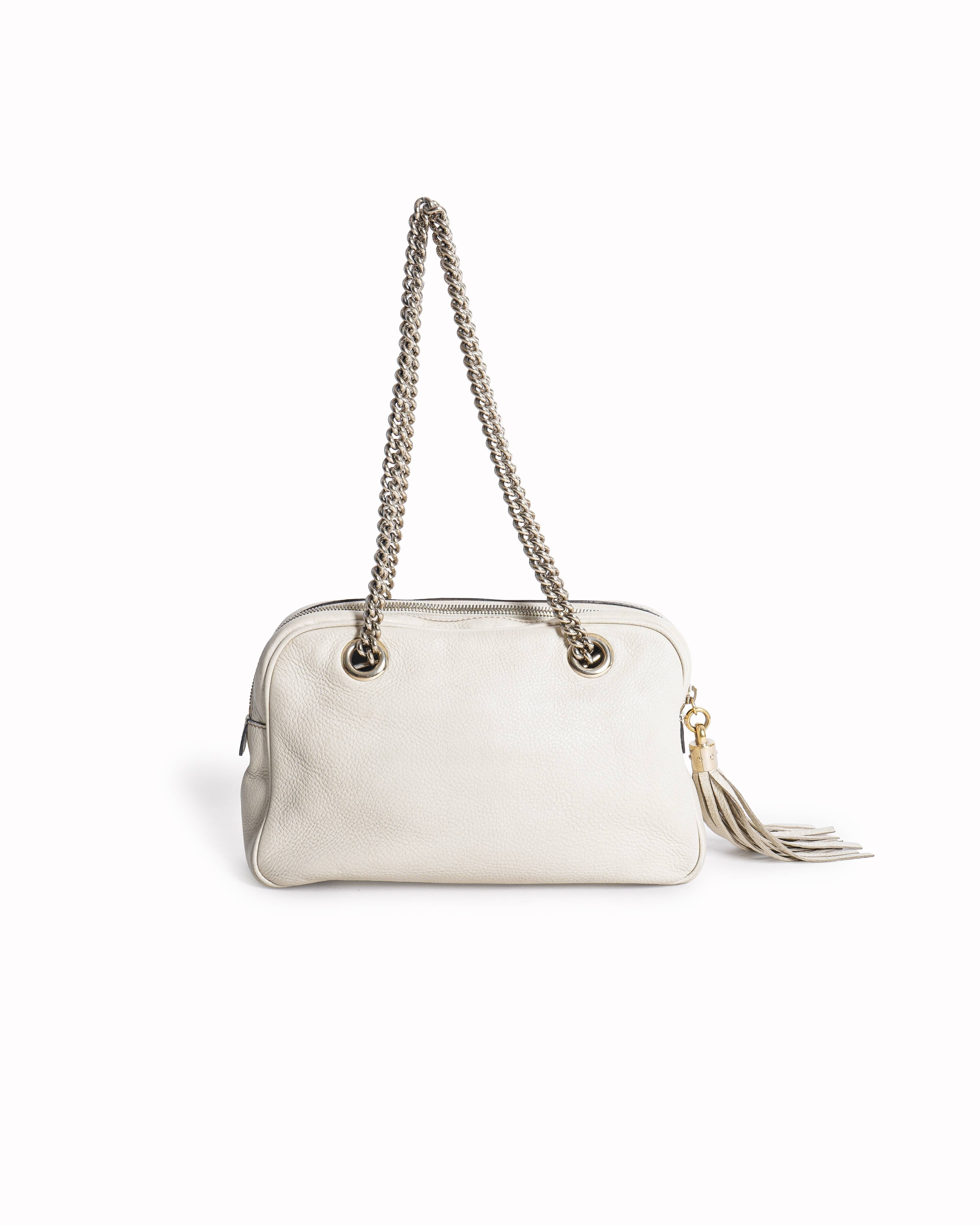 Gucci Soho Chain Shoulder Bag in White Pebbled Leather