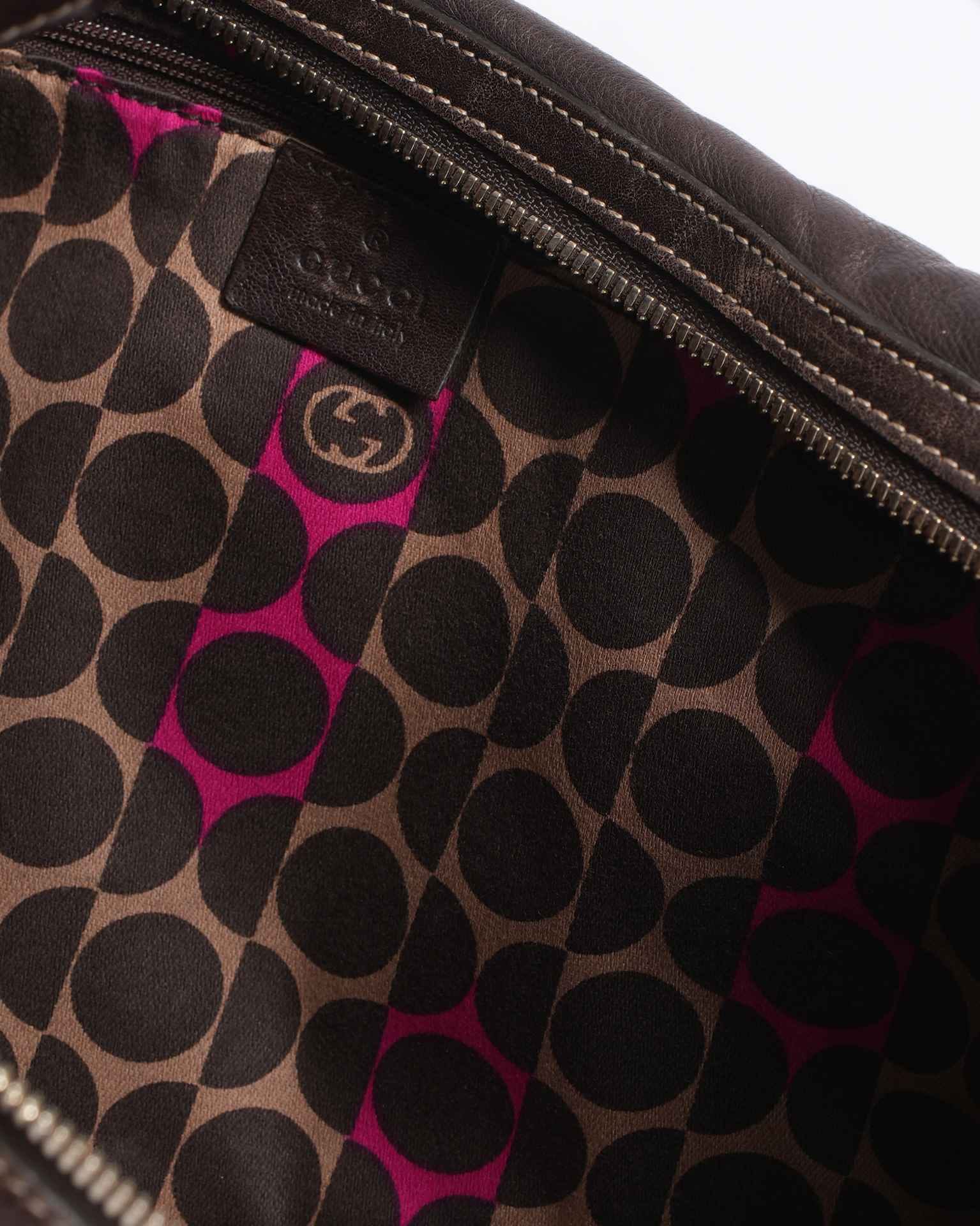Gucci Ribbon Motif Brown Leather Shoulder Bag