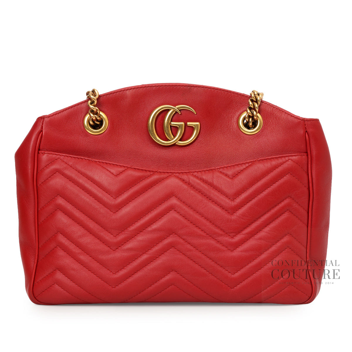 Gucci Red Matelasse Leather Medium GG Marmont Open Top Shoulder Bag
