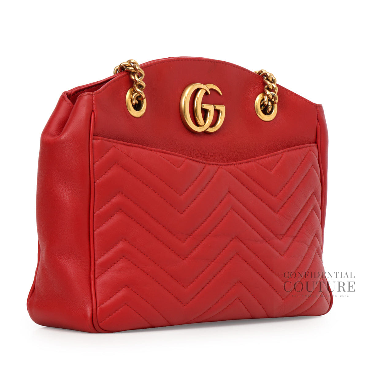 Gucci Red Matelasse Leather Medium GG Marmont Open Top Shoulder Bag