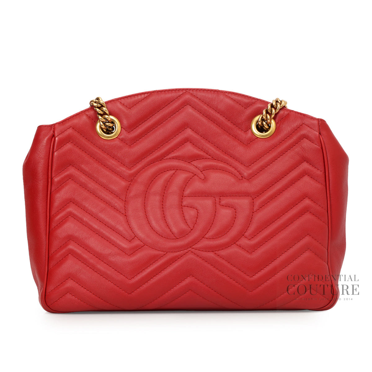 Gucci Red Matelasse Leather Medium GG Marmont Open Top Shoulder Bag