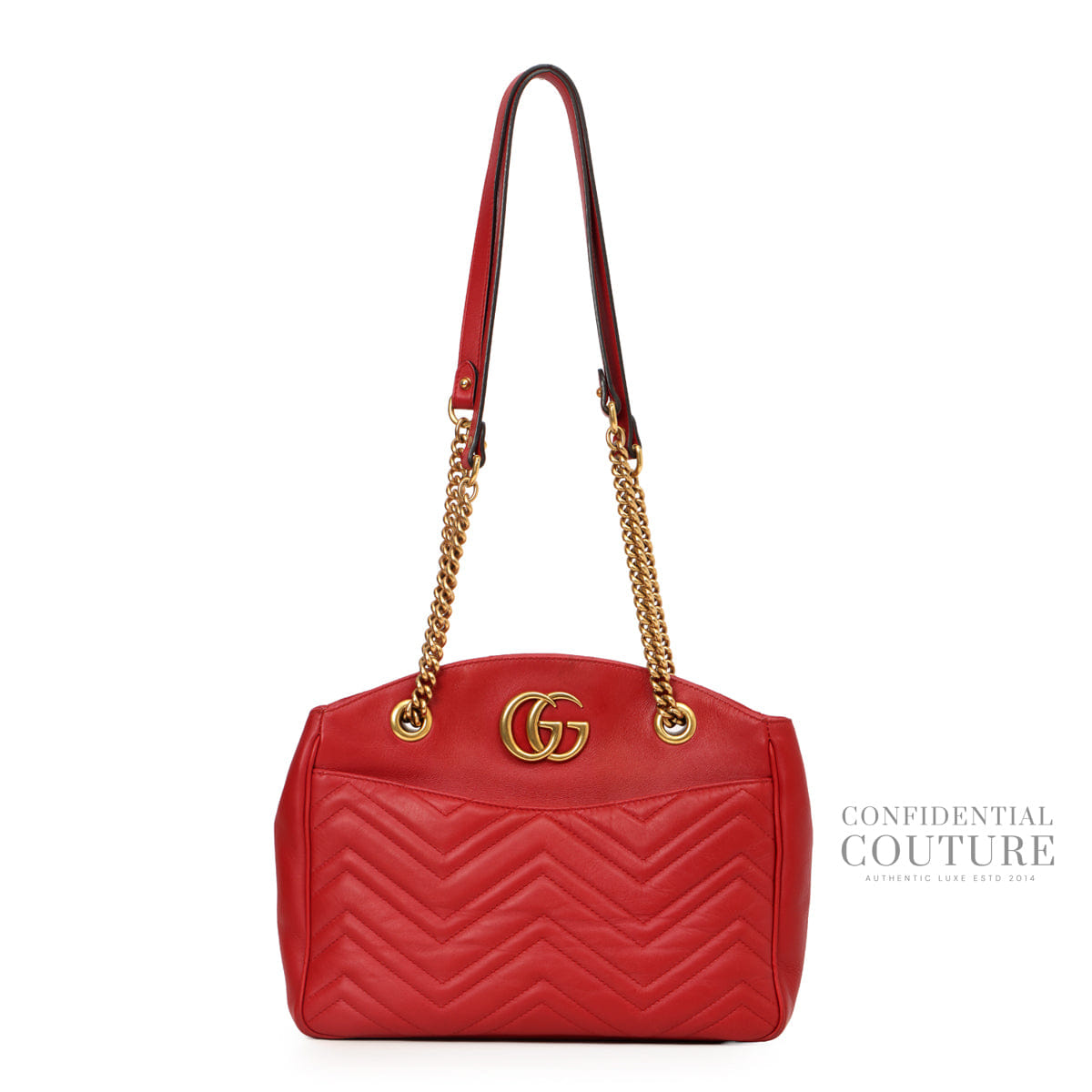 Gucci Red Matelasse Leather Medium GG Marmont Open Top Shoulder Bag