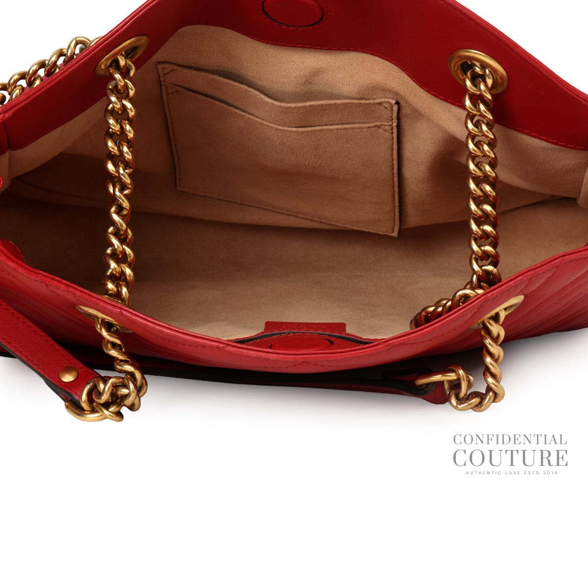 Gucci Red Matelasse Leather Medium GG Marmont Open Top Shoulder Bag