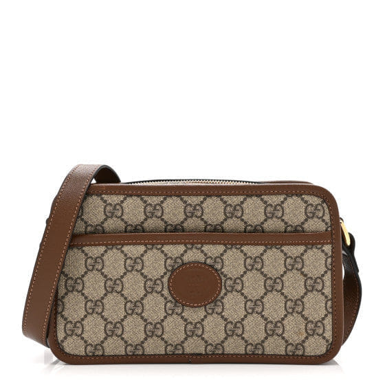 Gucci GG Supreme Monogram Azalea Calfskin Mini Retro Interlocking G Shoulder Bag Beige Ebony Brown Sugar