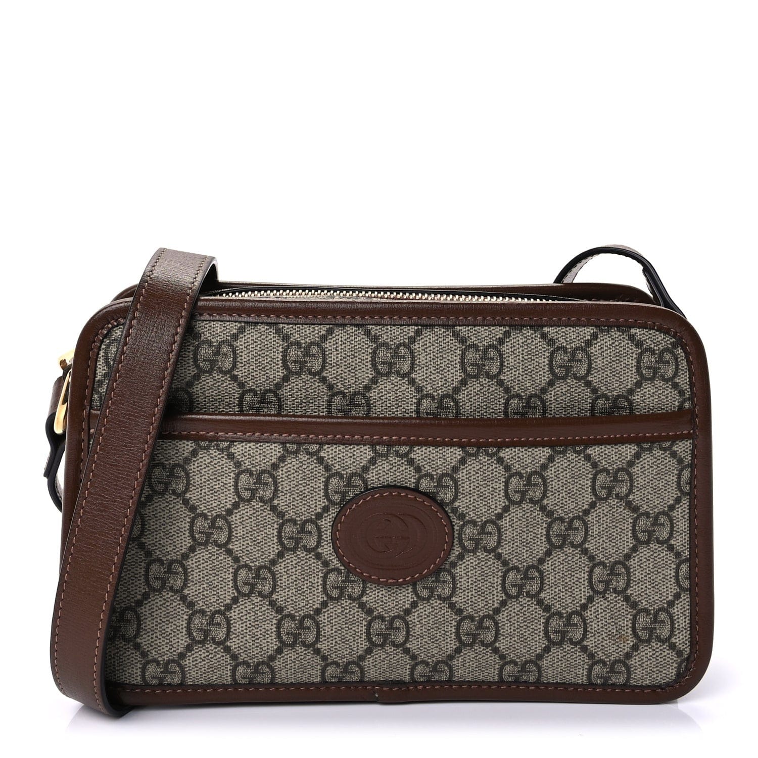 Gucci GG Supreme Monogram Azalea Calfskin Mini Retro Interlocking G Shoulder Bag Beige Ebony Brown Sugar