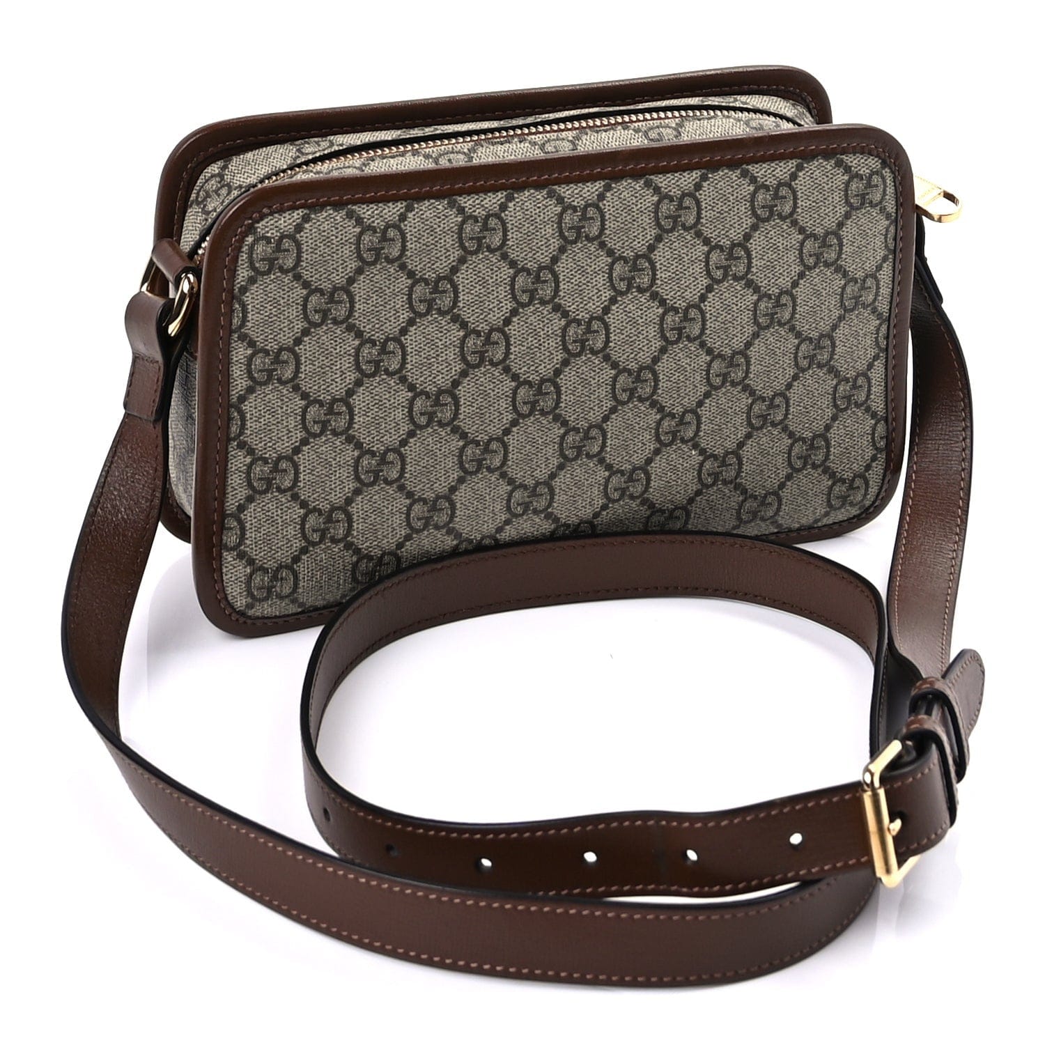 Gucci GG Supreme Monogram Azalea Calfskin Mini Retro Interlocking G Shoulder Bag Beige Ebony Brown Sugar