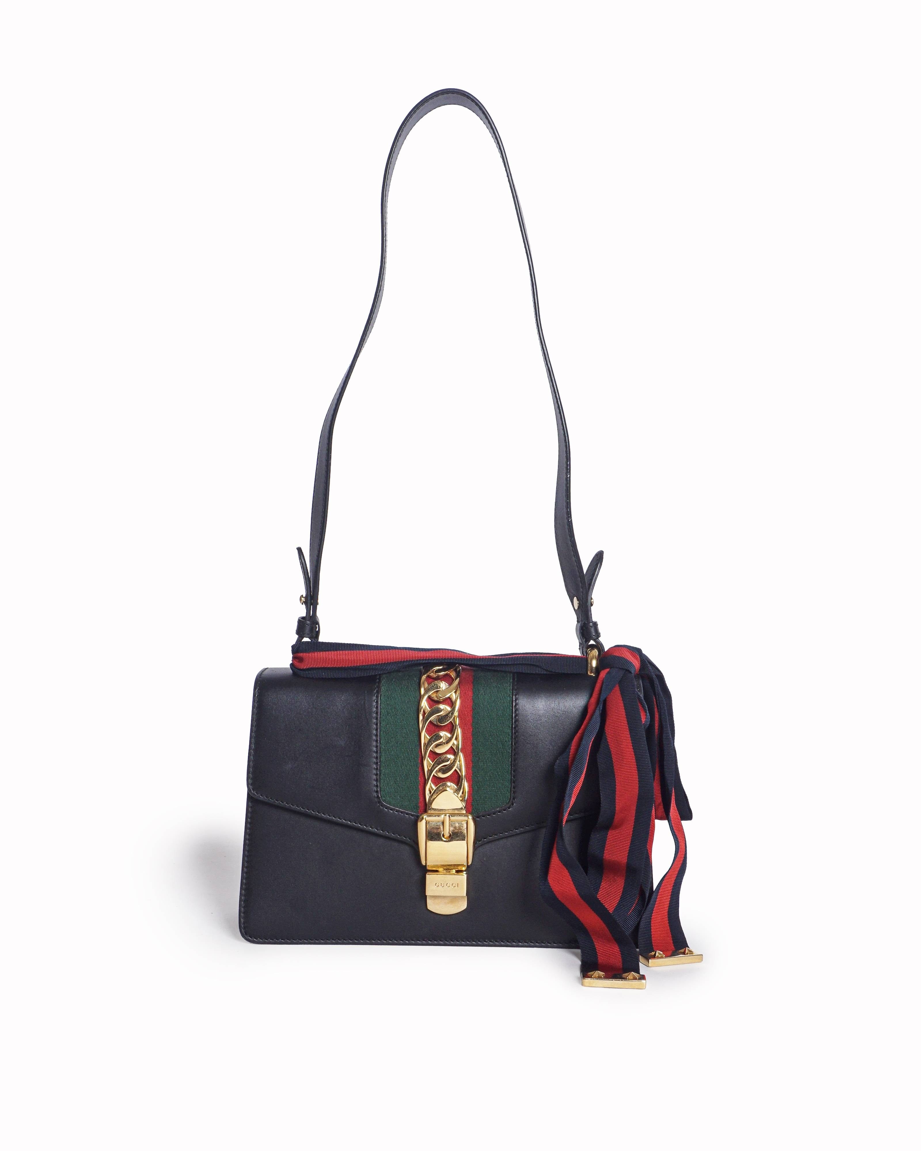 Gucci Black Smooth Leather Small Sylvie Shoulder Bag