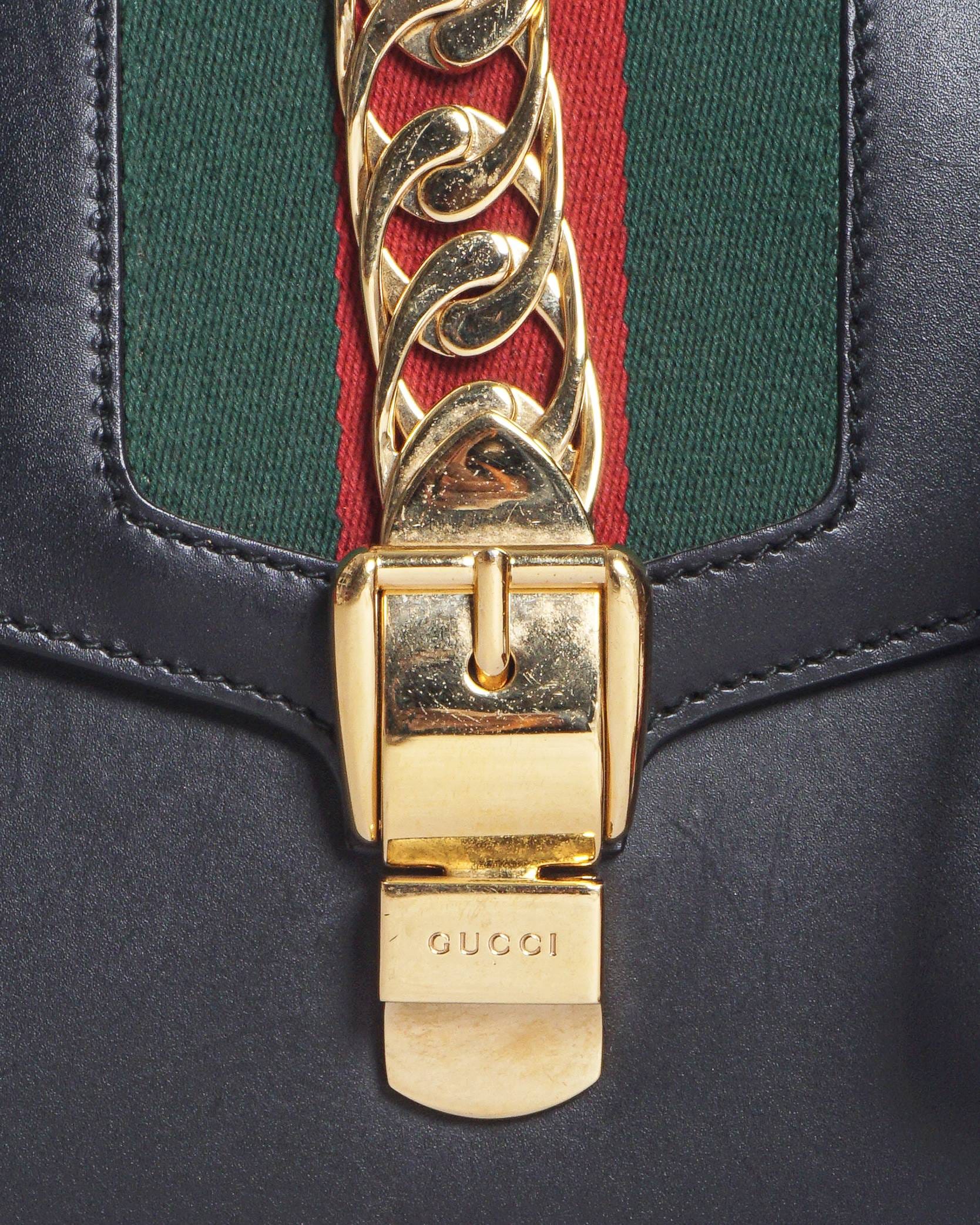 Gucci Black Smooth Leather Small Sylvie Shoulder Bag