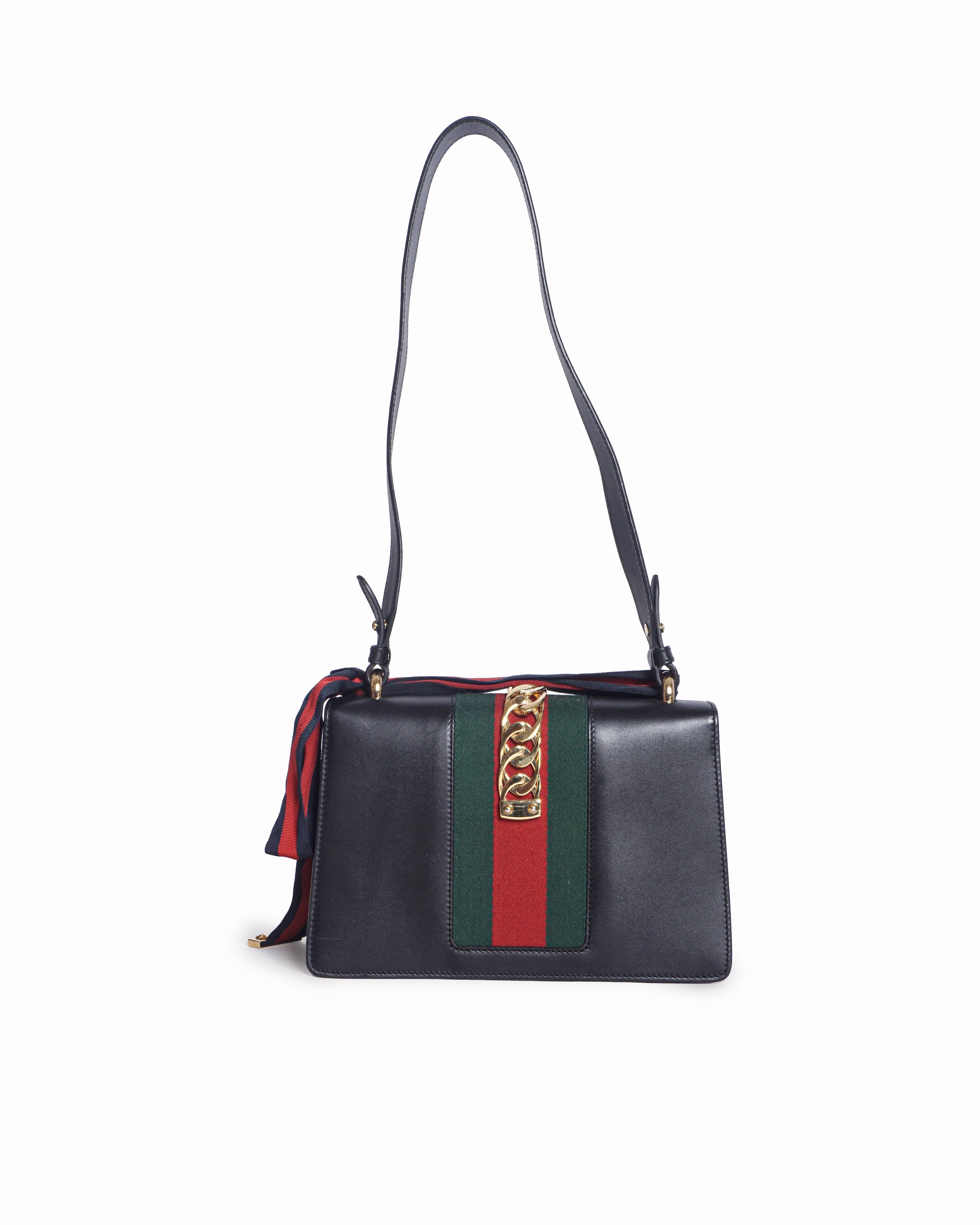 Gucci Black Smooth Leather Small Sylvie Shoulder Bag