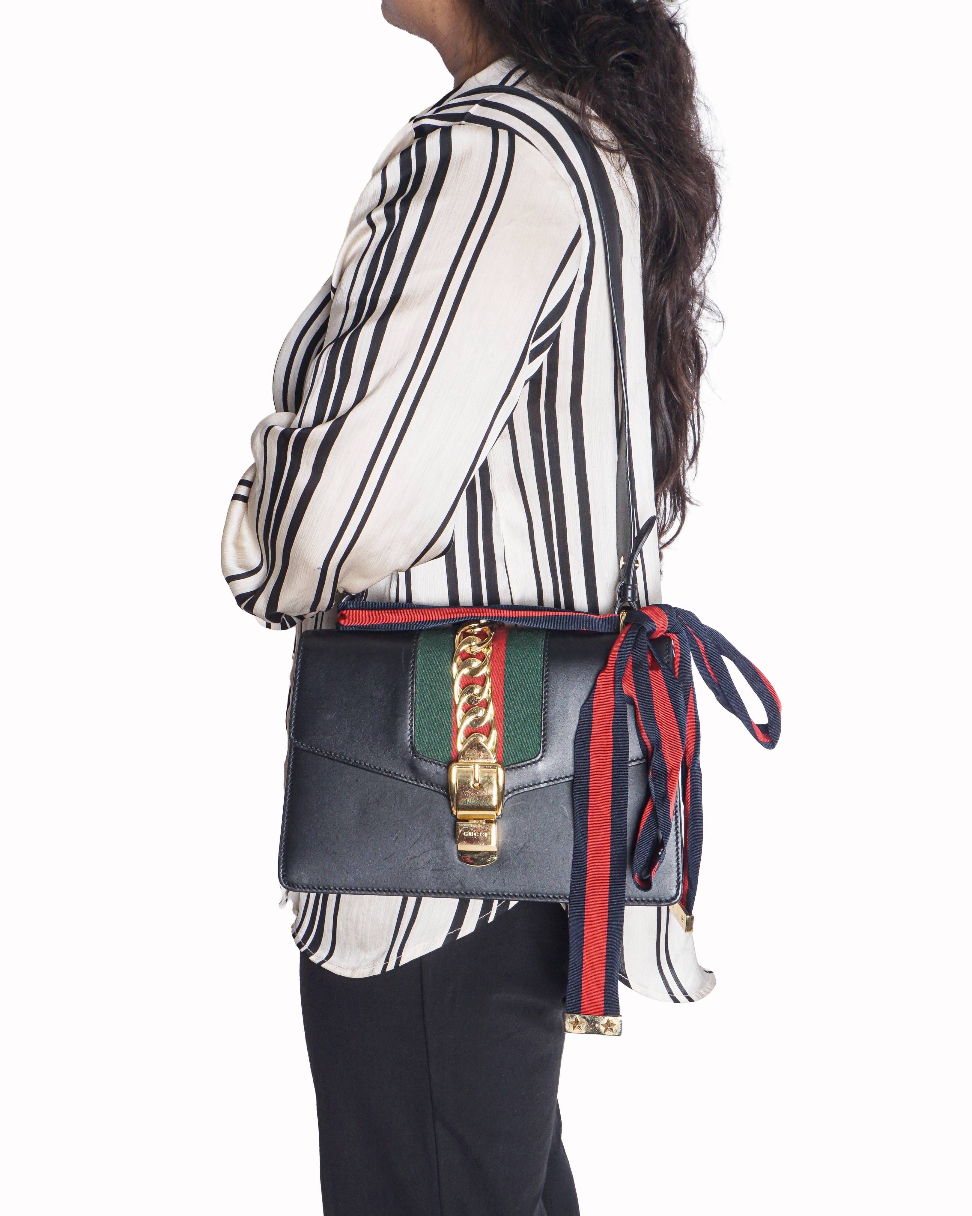 Gucci Black Smooth Leather Small Sylvie Shoulder Bag
