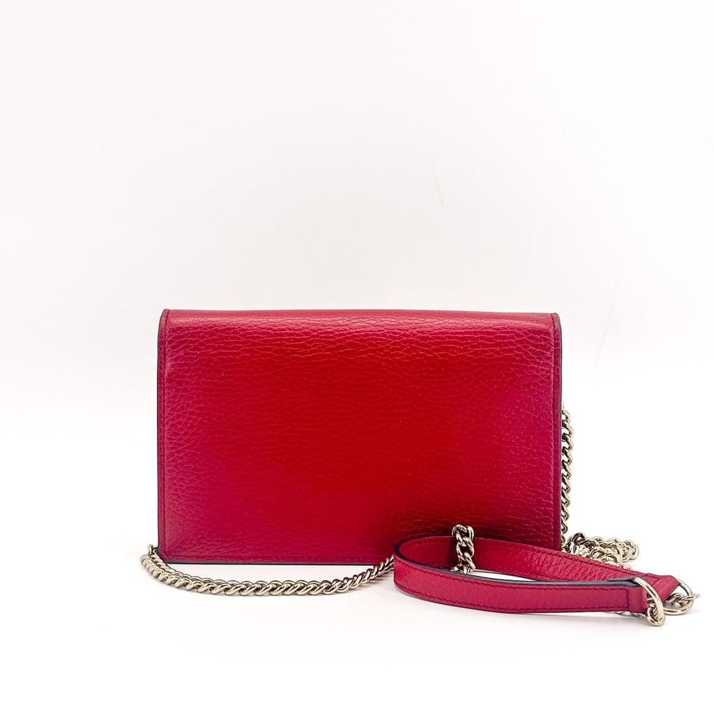 Gucci Interlocking G Leather Chain Shoulder Bag Red Gold Hardware