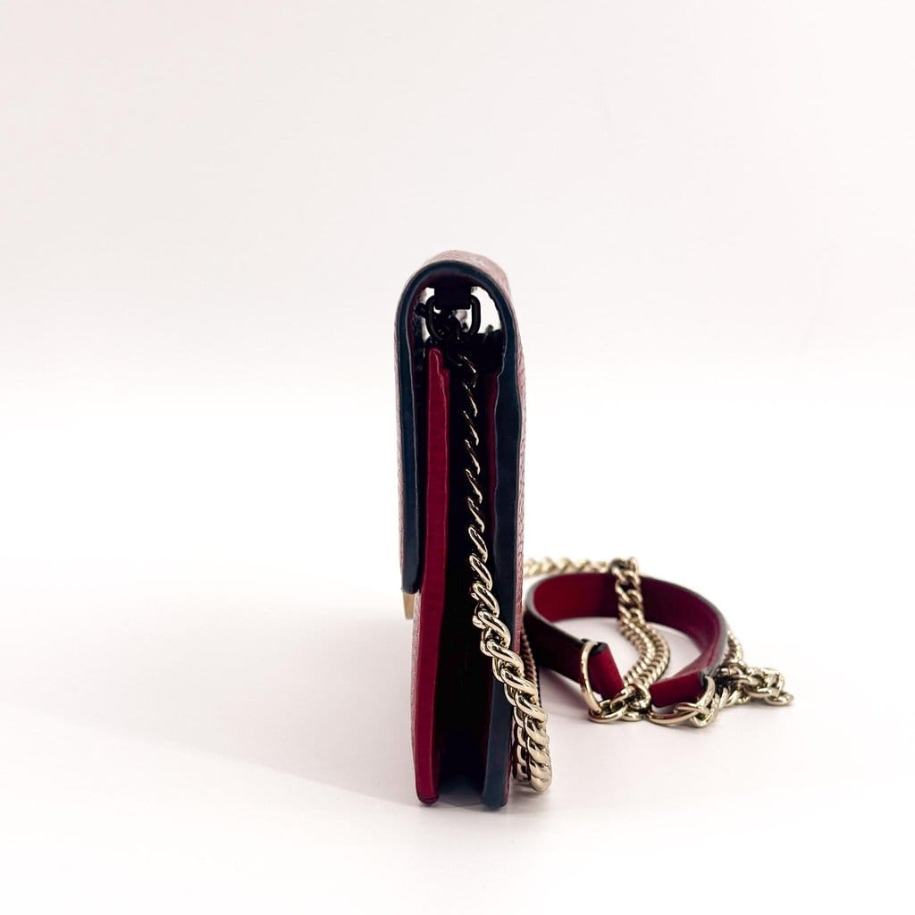 Gucci Interlocking G Leather Chain Shoulder Bag Red Gold Hardware