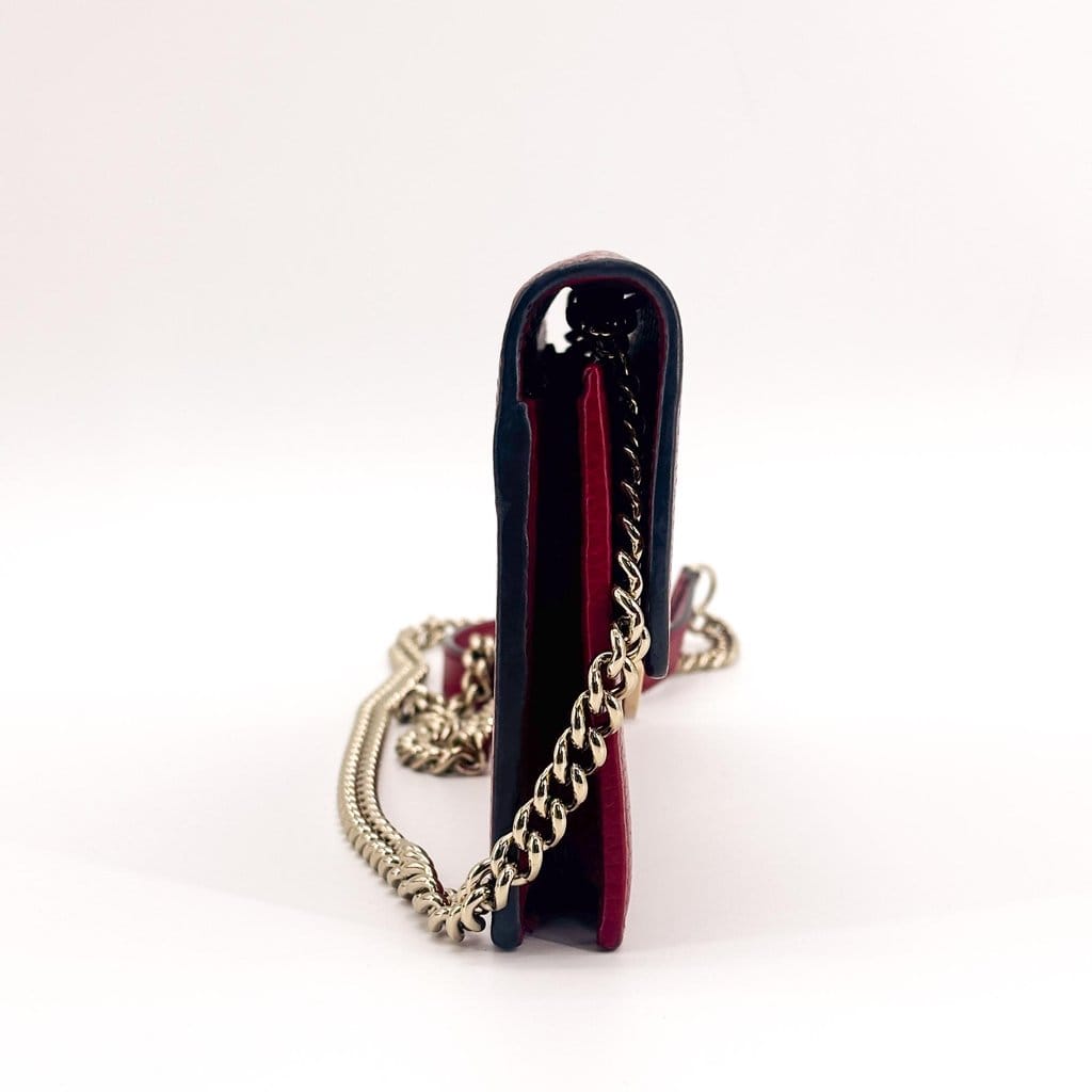Gucci Interlocking G Leather Chain Shoulder Bag Red Gold Hardware