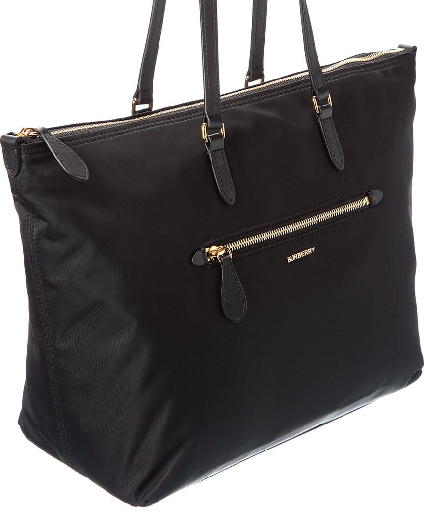Burberry Zip Large Nylon & Leather Tote