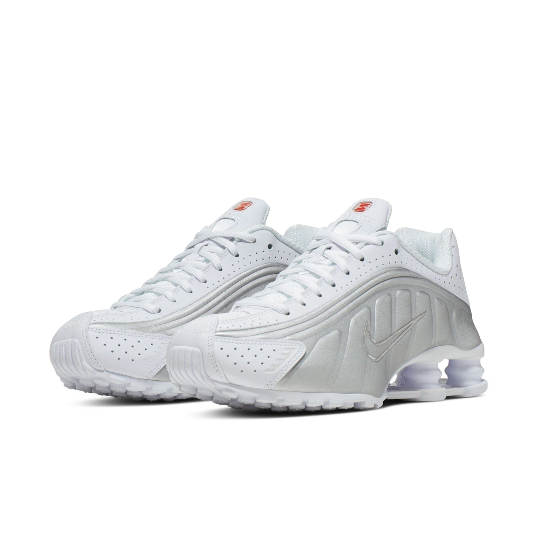 Nike Shox R4 (White/White - Metallic Silver - Max Orange)