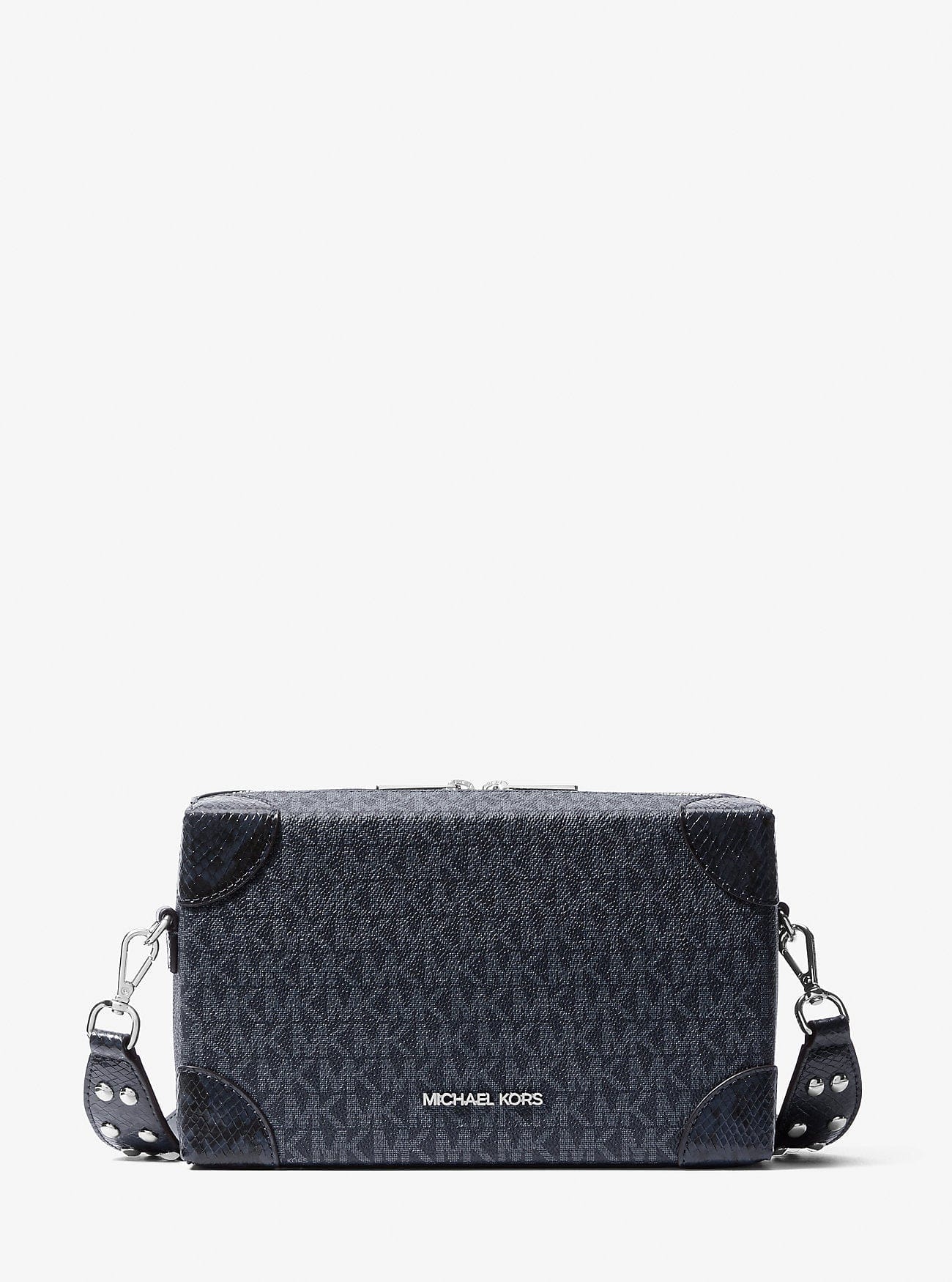 Michael Kors Jeanie Small Signature Logo and Snake Embossed Crossbody Bag Navy