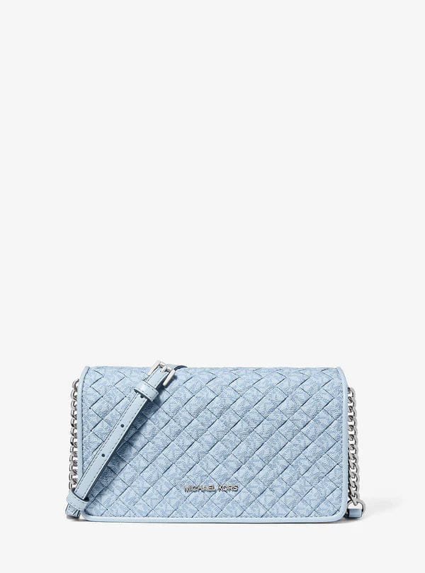 Michael Kors Jet Set Travel Woven Signature Logo Crossbody Bag Pale Ocean