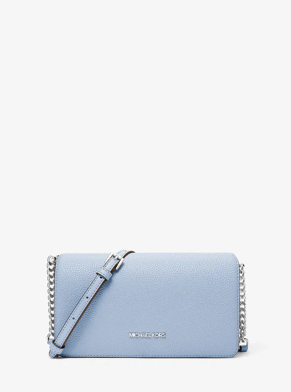 Michael Kors Jet Set Travel Medium Pebbled Leather Crossbody Bag Pale Ocean