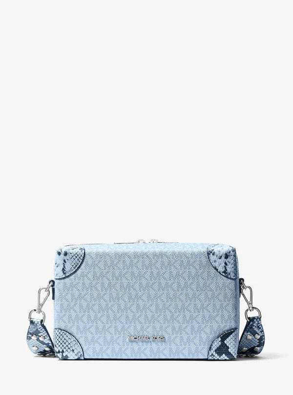 Michael Kors Jeanie Small Signature Logo and Snake Embossed Crossbody Bag Pale Ocean