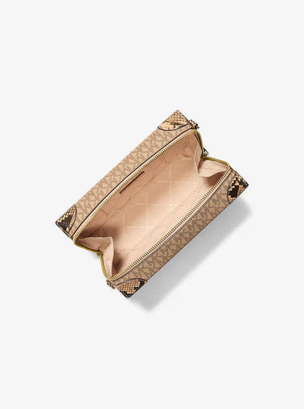 Michael Kors Jeanie Small Signature Logo and Snake Embossed Crossbody Bag Camel