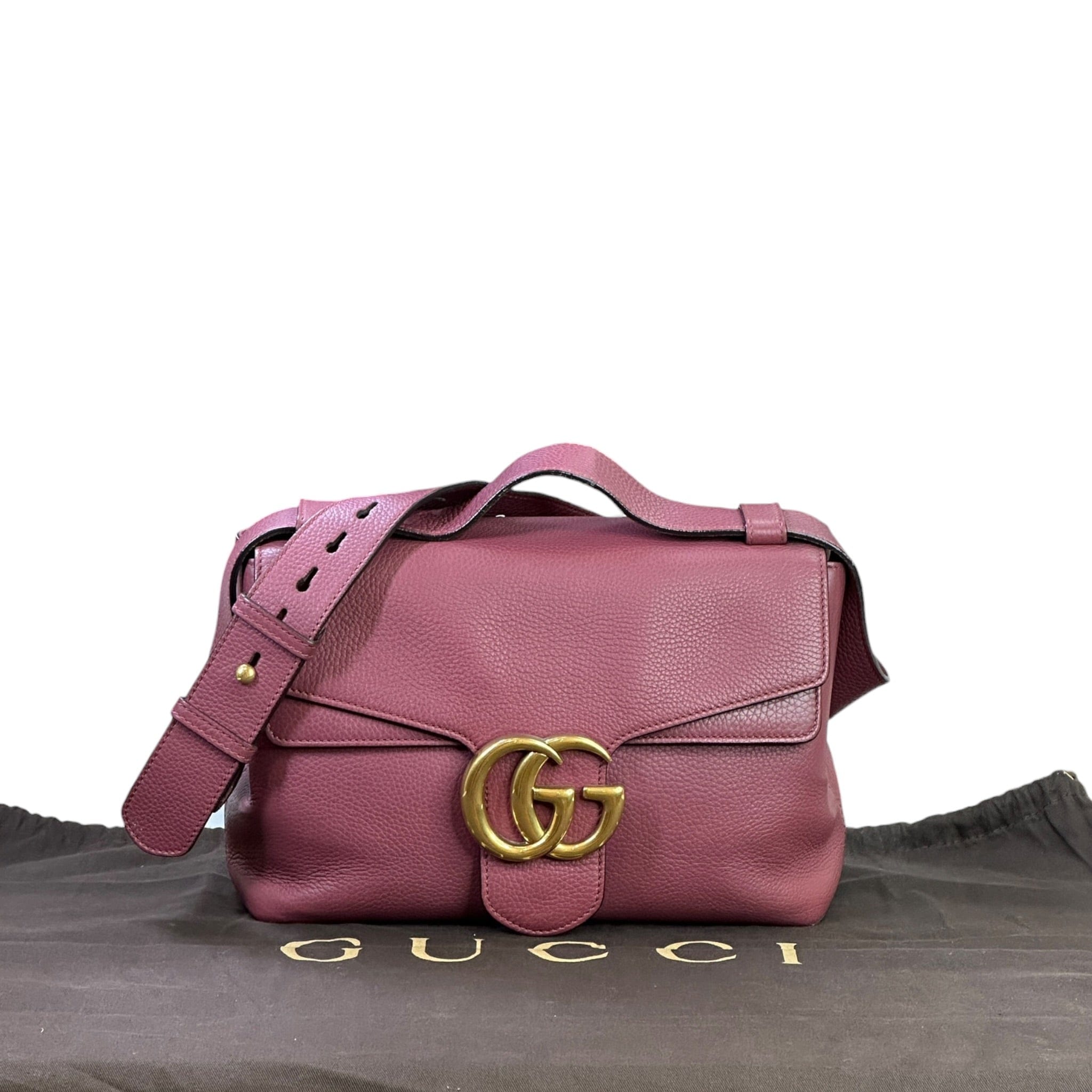 Gucci GG Marmont Shoulder Bag Pink Pebbled Leather