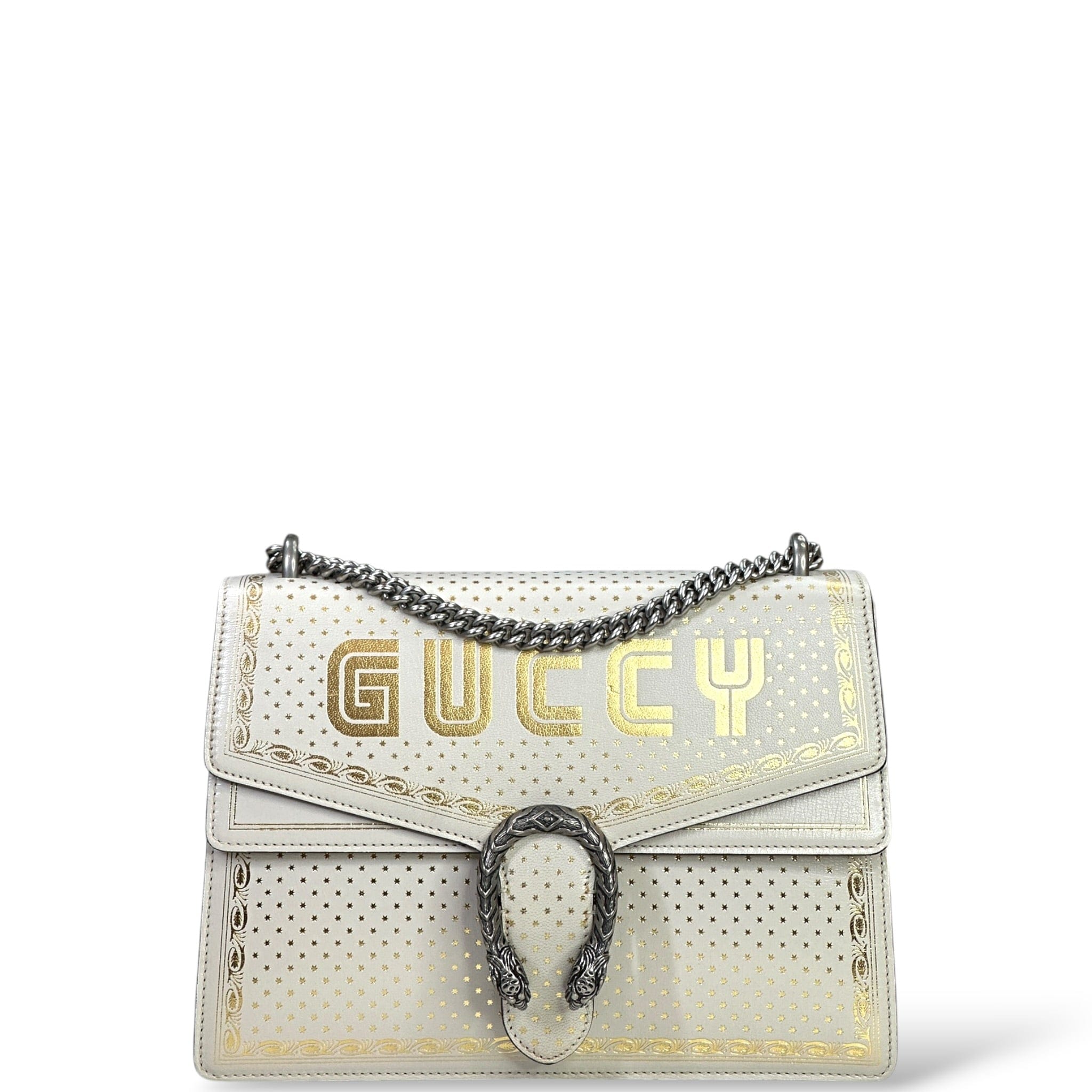 Gucci Dionysus Guccy Star Shoulder Bag White Gold Leather