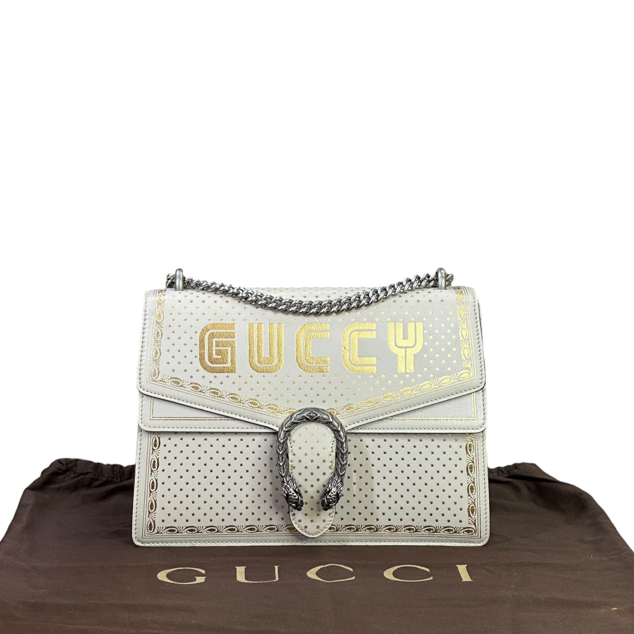 Gucci Dionysus Guccy Star Shoulder Bag White Gold Leather