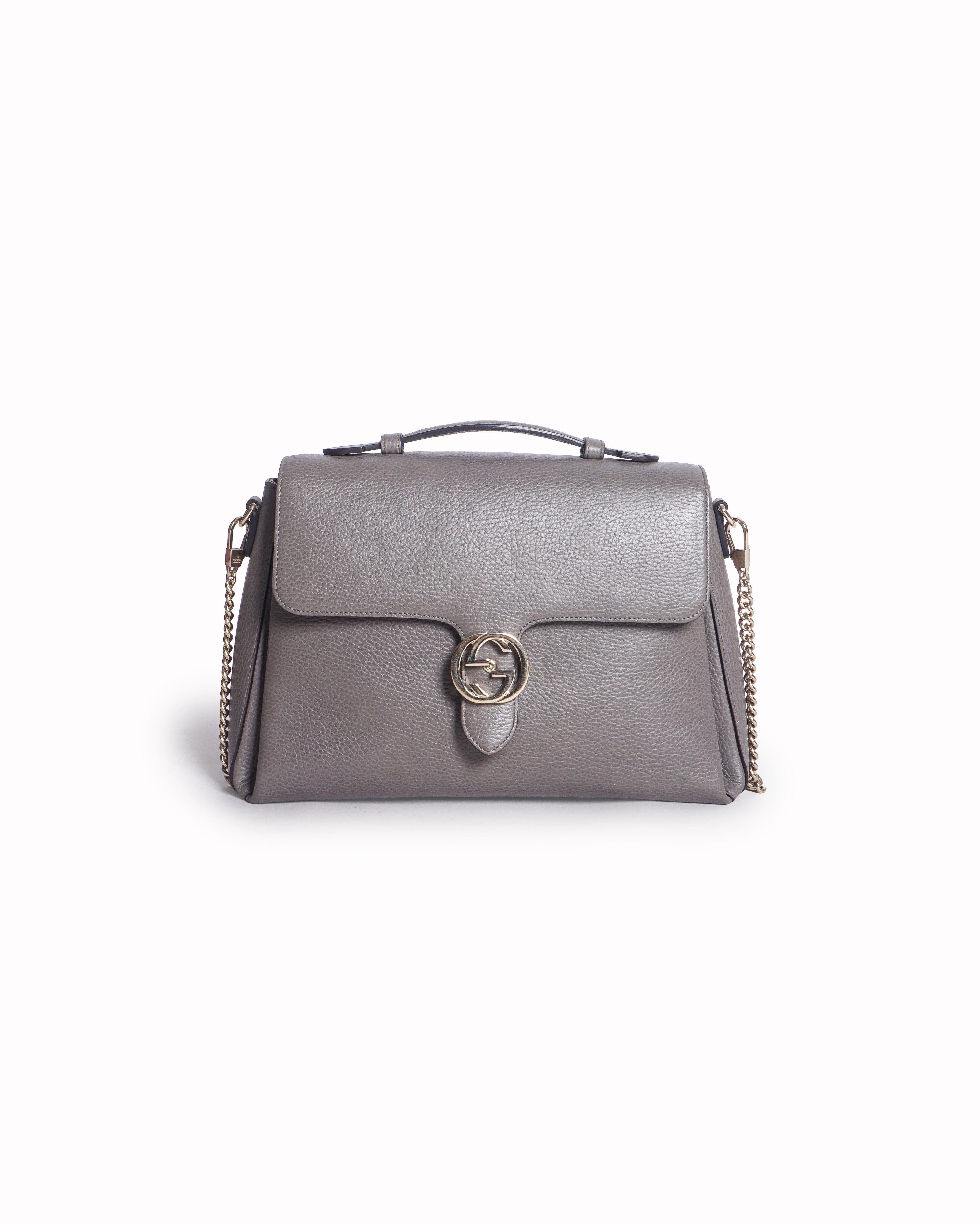 Gucci Grey Dollar Leather Interlocking G Medium Flap Bag