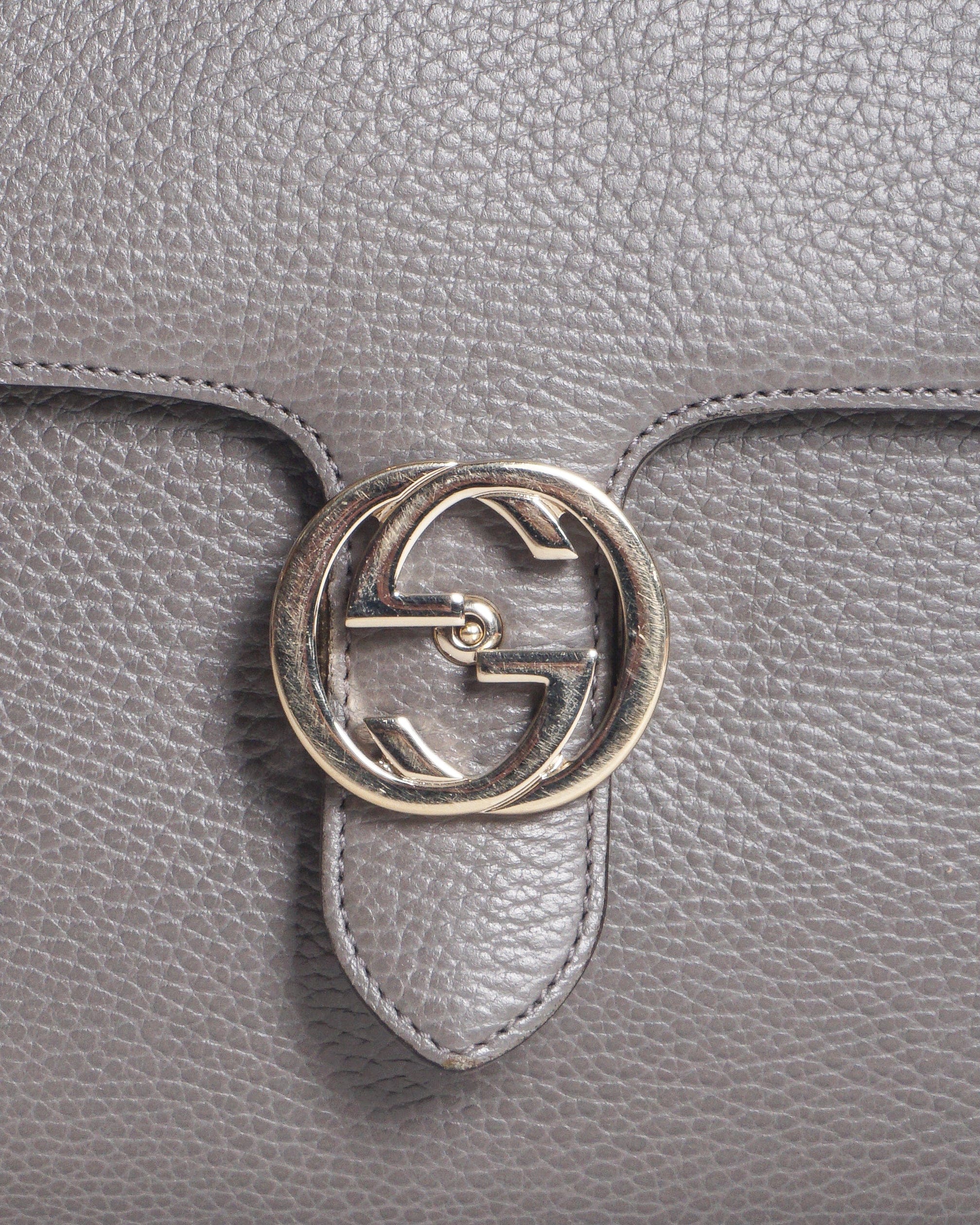 Gucci Grey Dollar Leather Interlocking G Medium Flap Bag