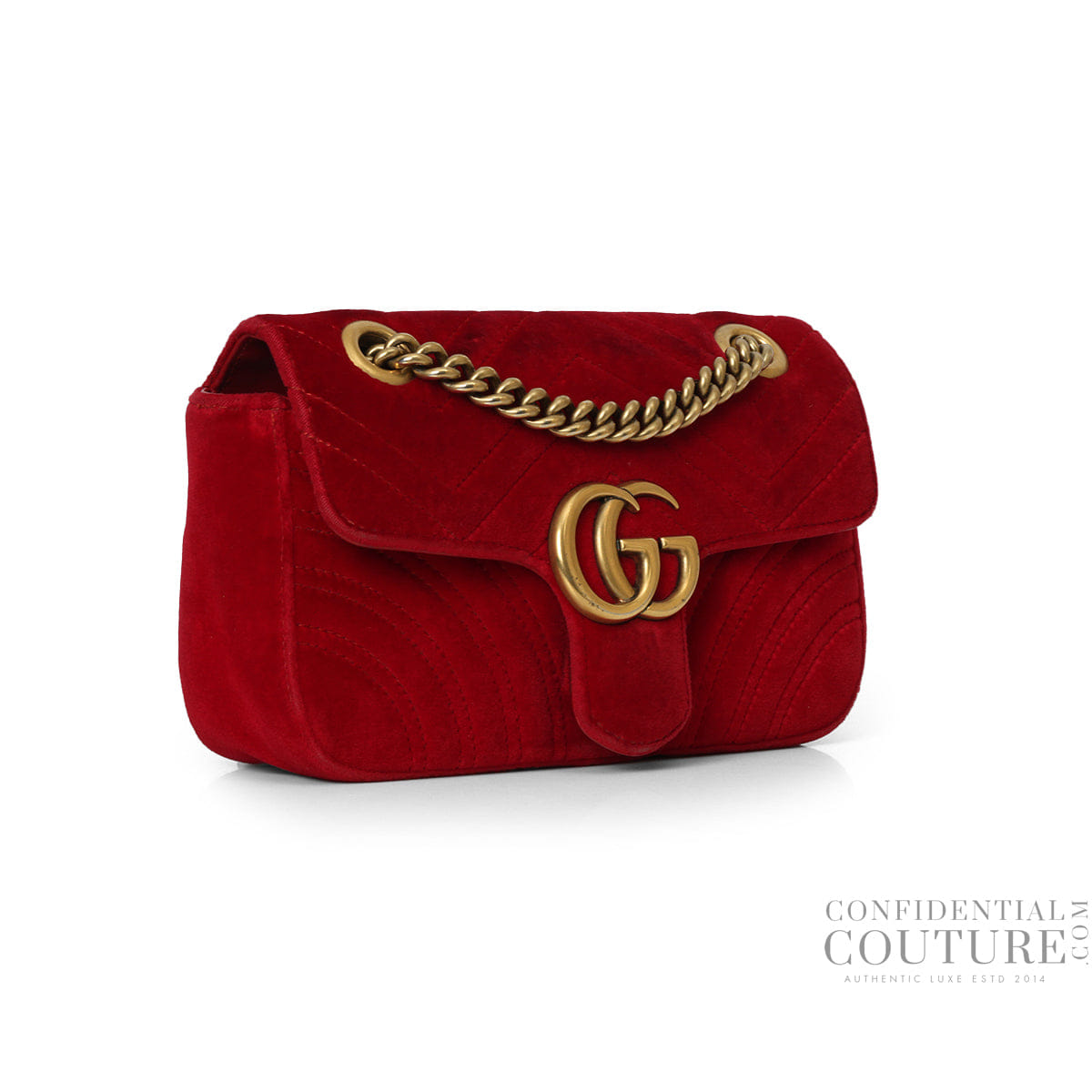 Gucci GG Marmont Small Red Velvet Shoulder Bag