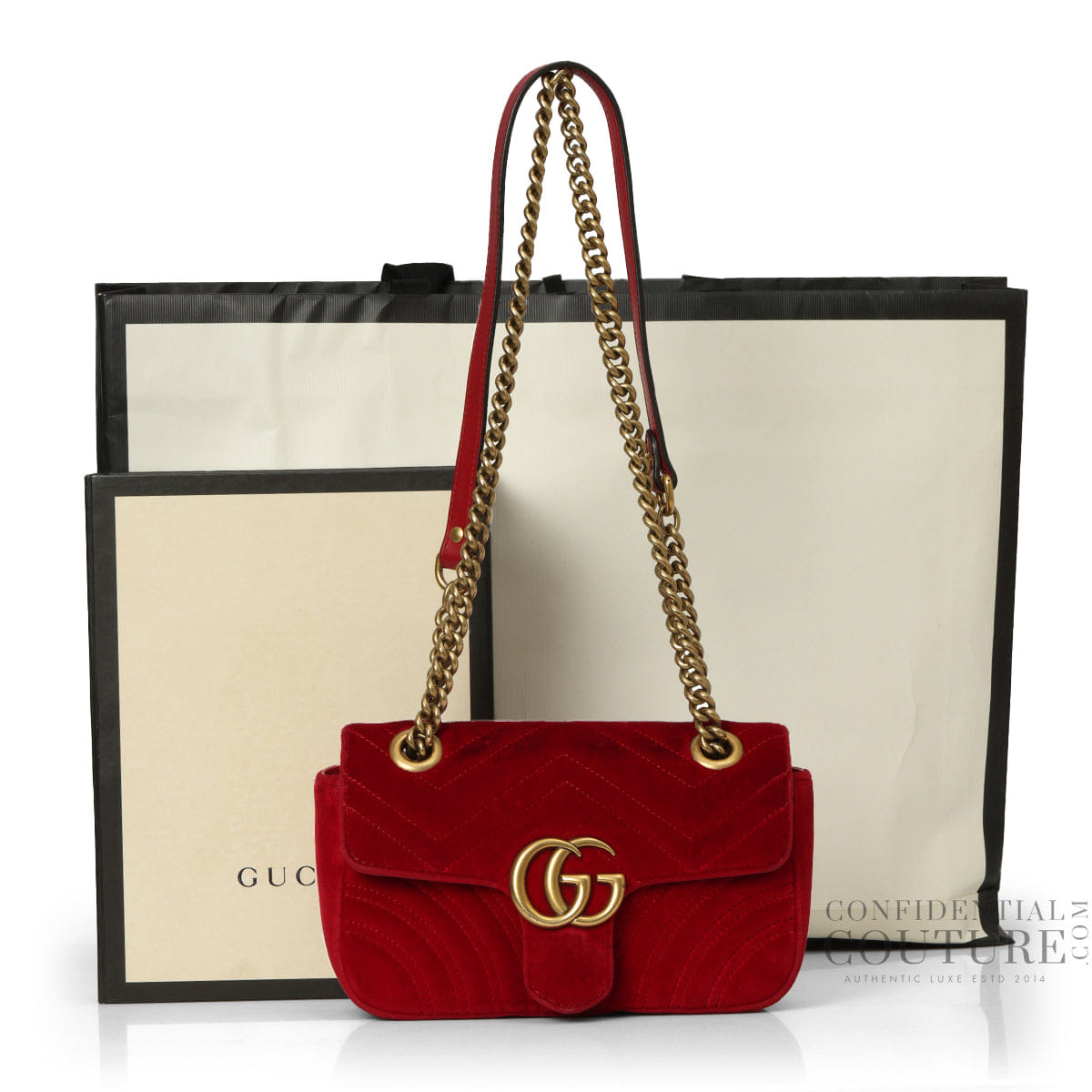 Gucci GG Marmont Small Red Velvet Shoulder Bag